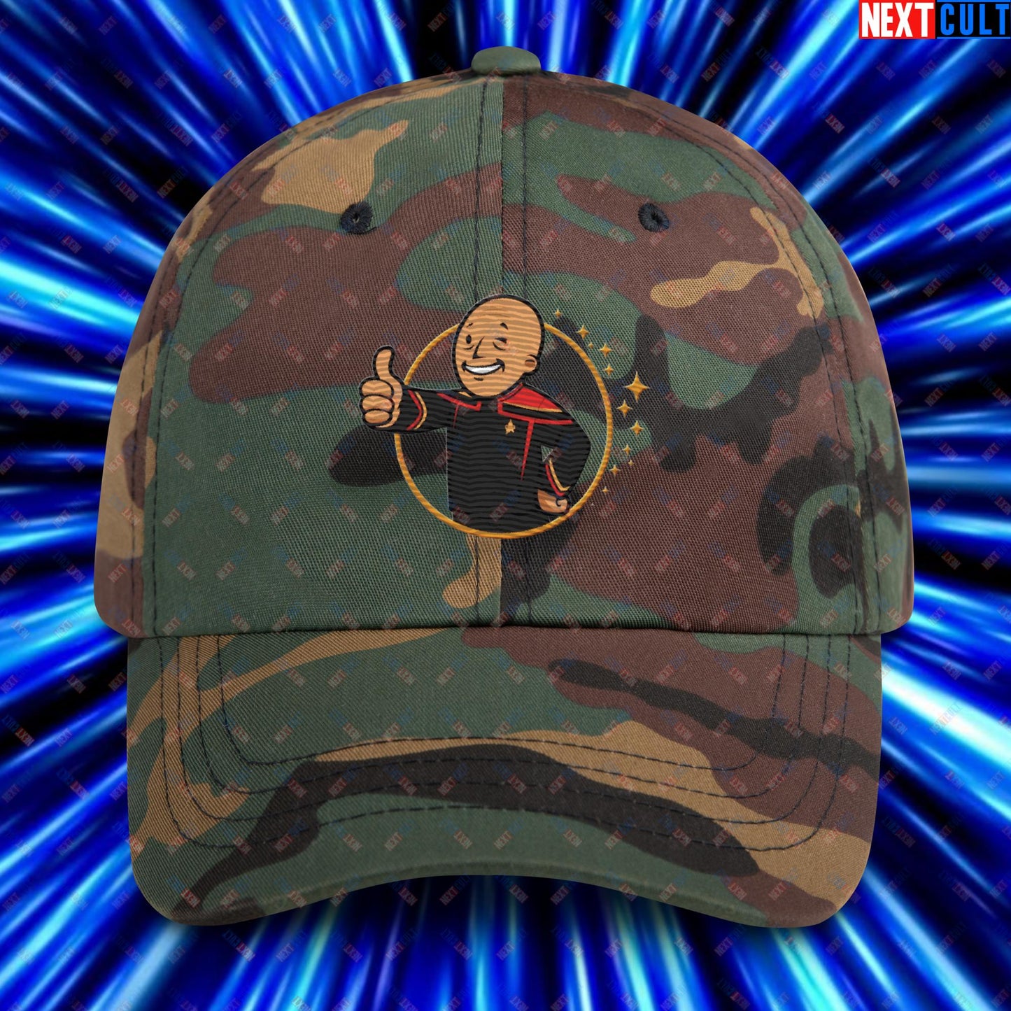 Jean-Luc Picard Star Trek Vault Boy Fallout Funny Cartoon Mashup Dad hat Next Cult Brand