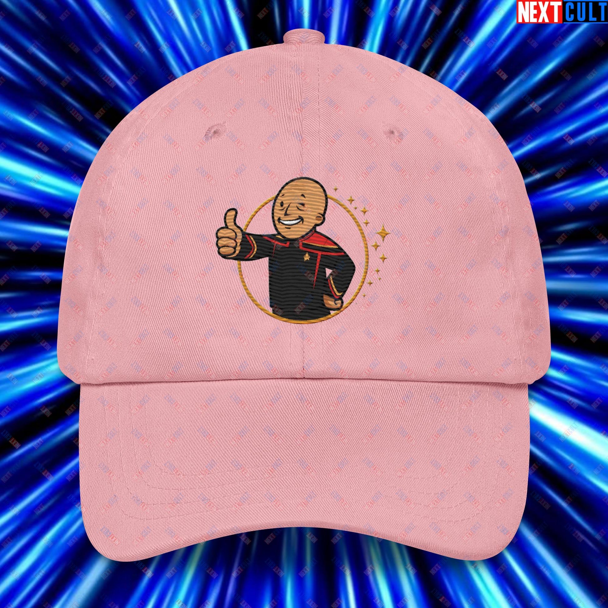 Jean-Luc Picard Star Trek Vault Boy Fallout Funny Cartoon Mashup Dad hat Pink Hats Star Trek TV Shows Next Cult Brand