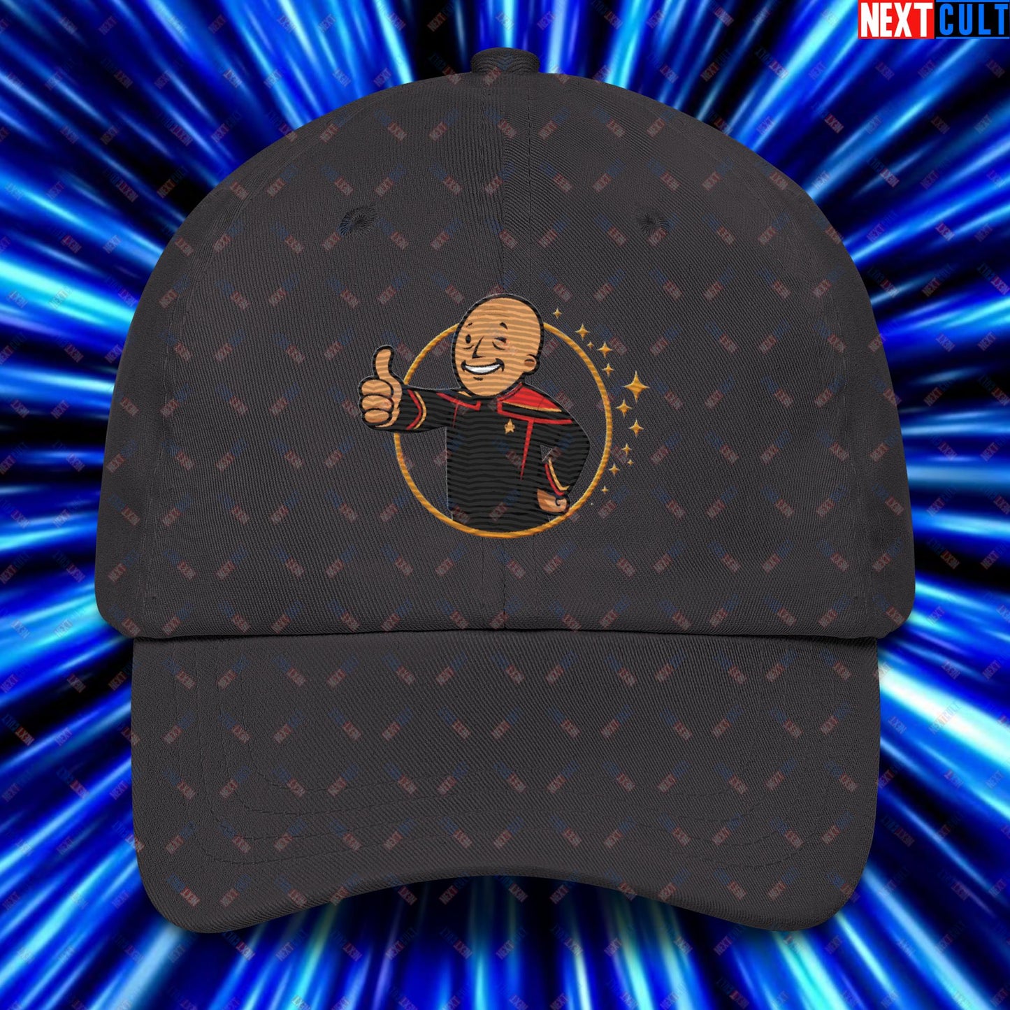 Jean-Luc Picard Star Trek Vault Boy Fallout Funny Cartoon Mashup Dad hat Next Cult Brand