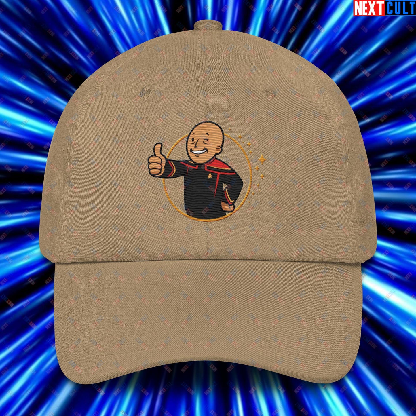 Jean-Luc Picard Star Trek Vault Boy Fallout Funny Cartoon Mashup Dad hat Khaki Hats Star Trek TV Shows Next Cult Brand