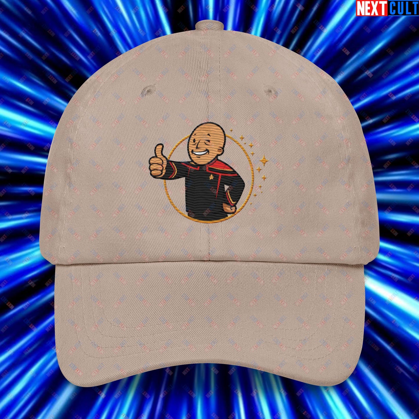 Jean-Luc Picard Star Trek Vault Boy Fallout Funny Cartoon Mashup Dad hat Stone Hats Star Trek TV Shows Next Cult Brand