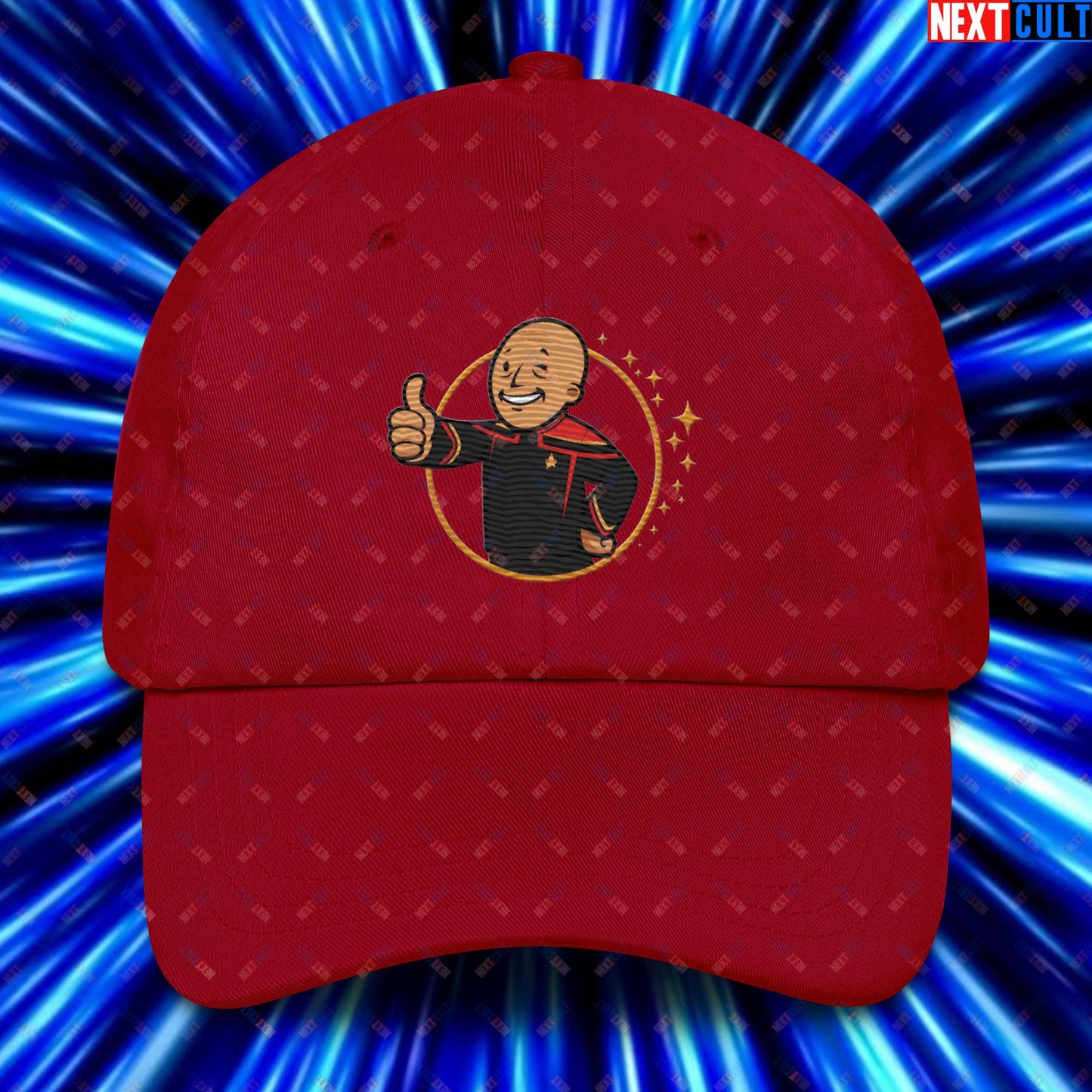 Jean-Luc Picard Star Trek Vault Boy Fallout Funny Cartoon Mashup Dad hat Next Cult Brand