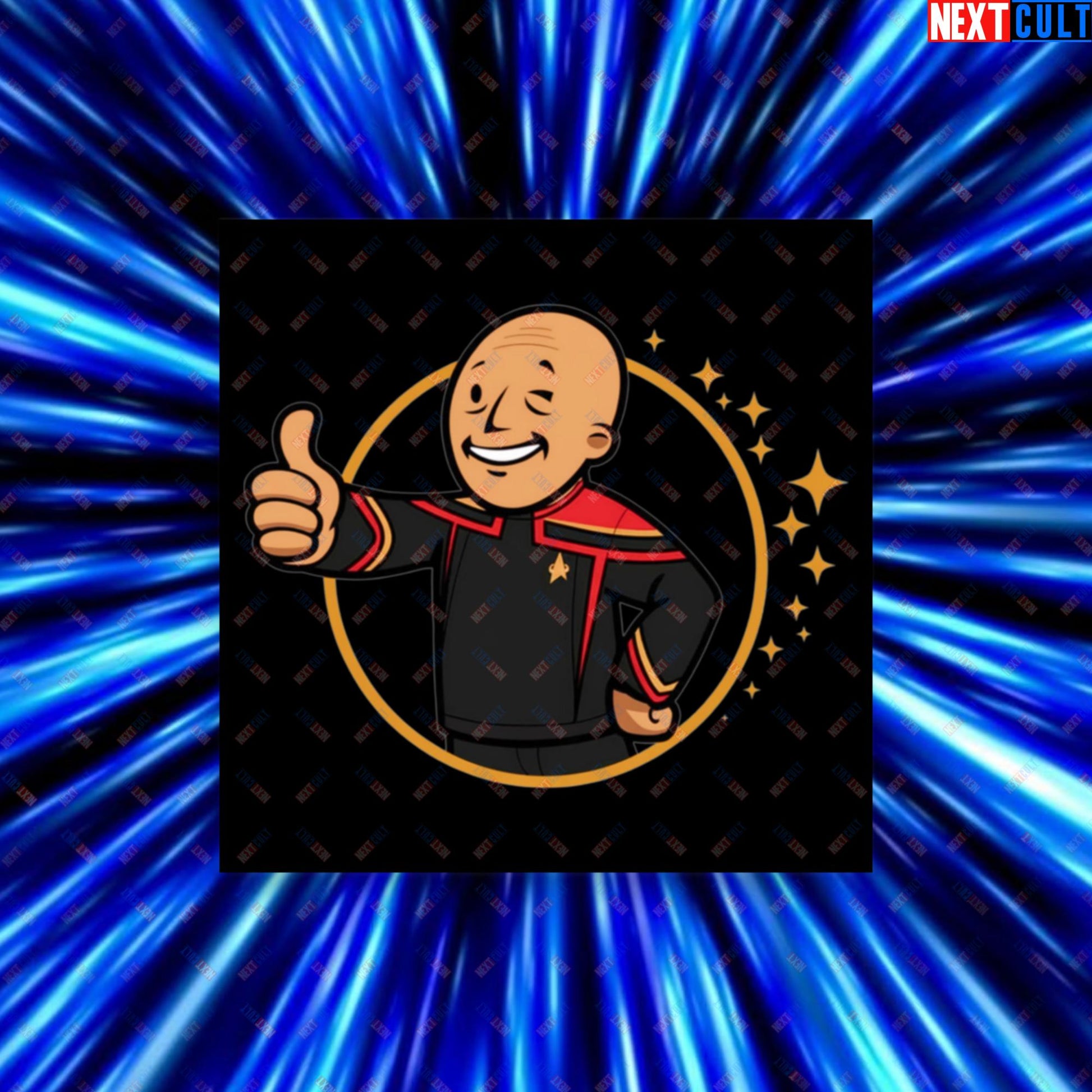 Jean-Luc Picard Star Trek Vault Boy Fallout Funny Cartoon Mashup Poster 18″×18″ Posters Star Trek TV Shows Next Cult Brand