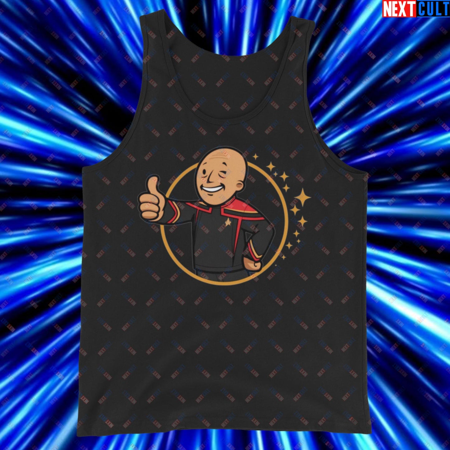 Jean-Luc Picard Star Trek Vault Boy Fallout Funny Cartoon Mashup Tank Top Next Cult Brand