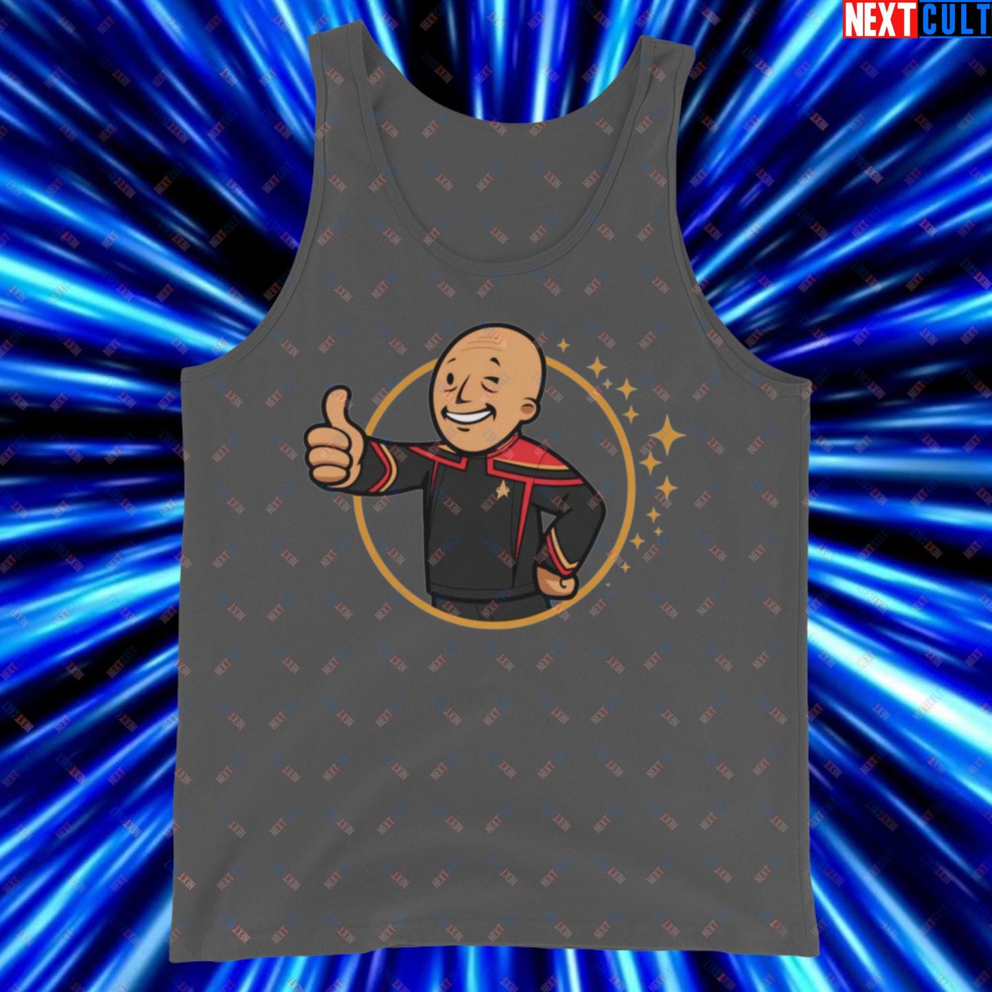 Jean-Luc Picard Star Trek Vault Boy Fallout Funny Cartoon Mashup Tank Top Asphalt Tank Tops Star Trek TV Shows Next Cult Brand