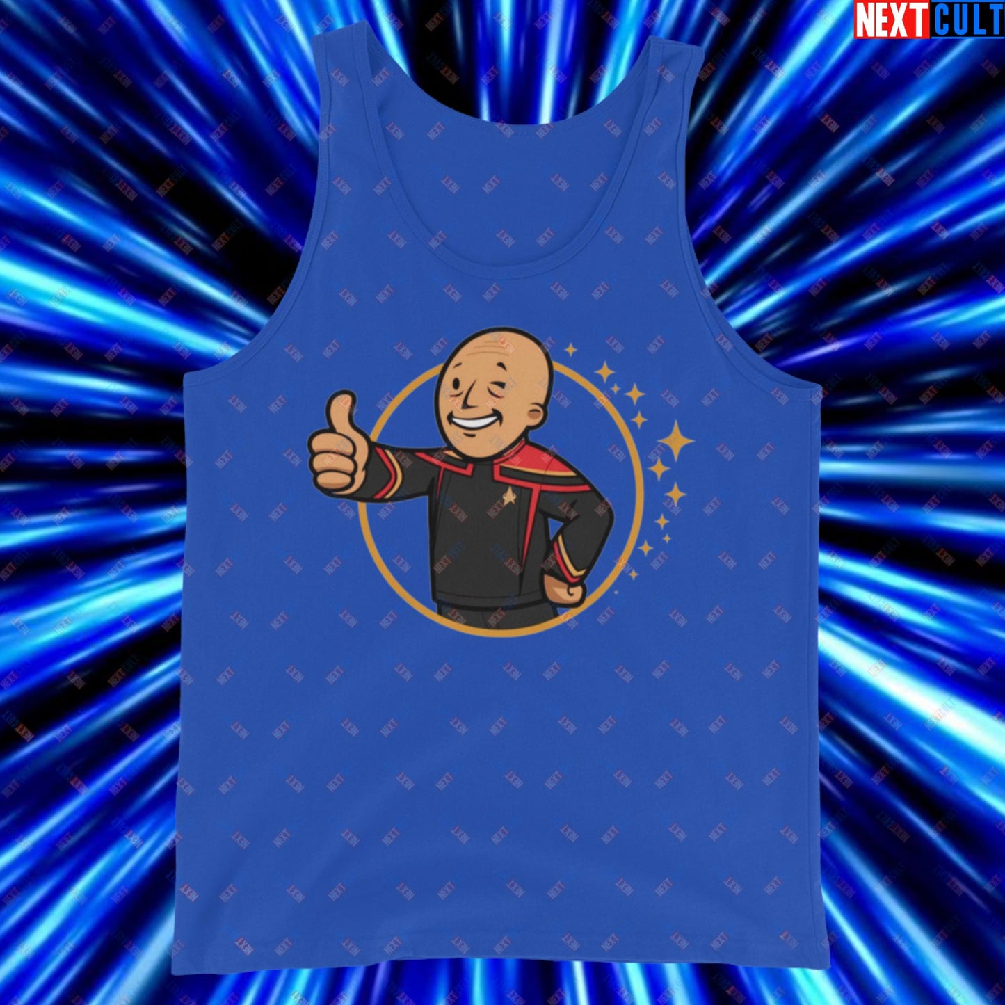 Jean-Luc Picard Star Trek Vault Boy Fallout Funny Cartoon Mashup Tank Top Next Cult Brand