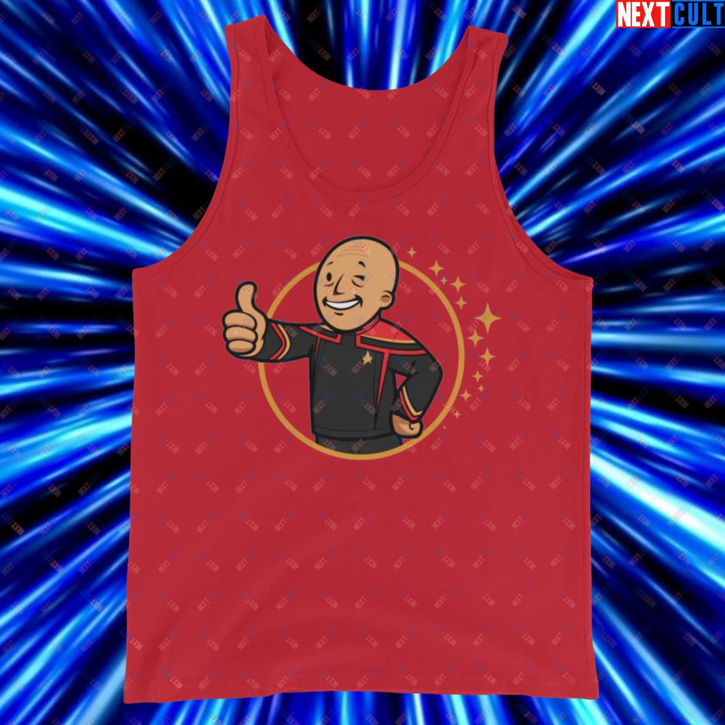 Jean-Luc Picard Star Trek Vault Boy Fallout Funny Cartoon Mashup Tank Top Next Cult Brand