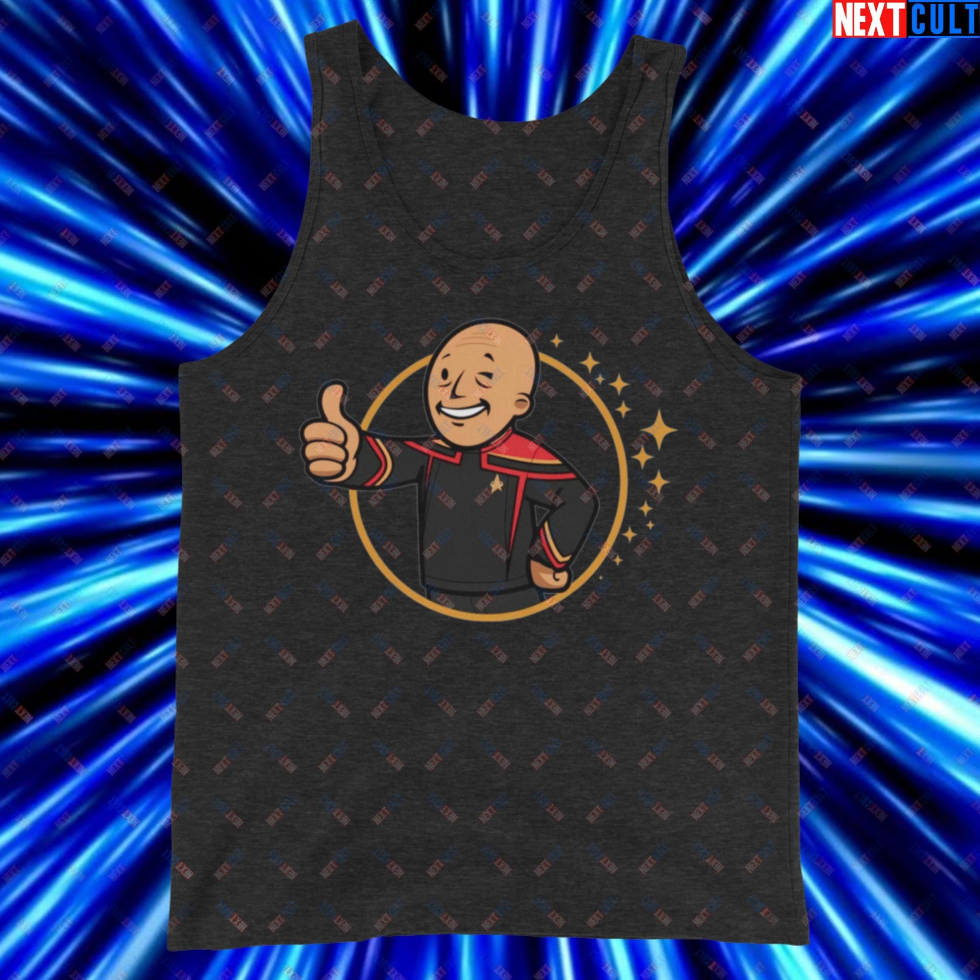 Jean-Luc Picard Star Trek Vault Boy Fallout Funny Cartoon Mashup Tank Top Next Cult Brand