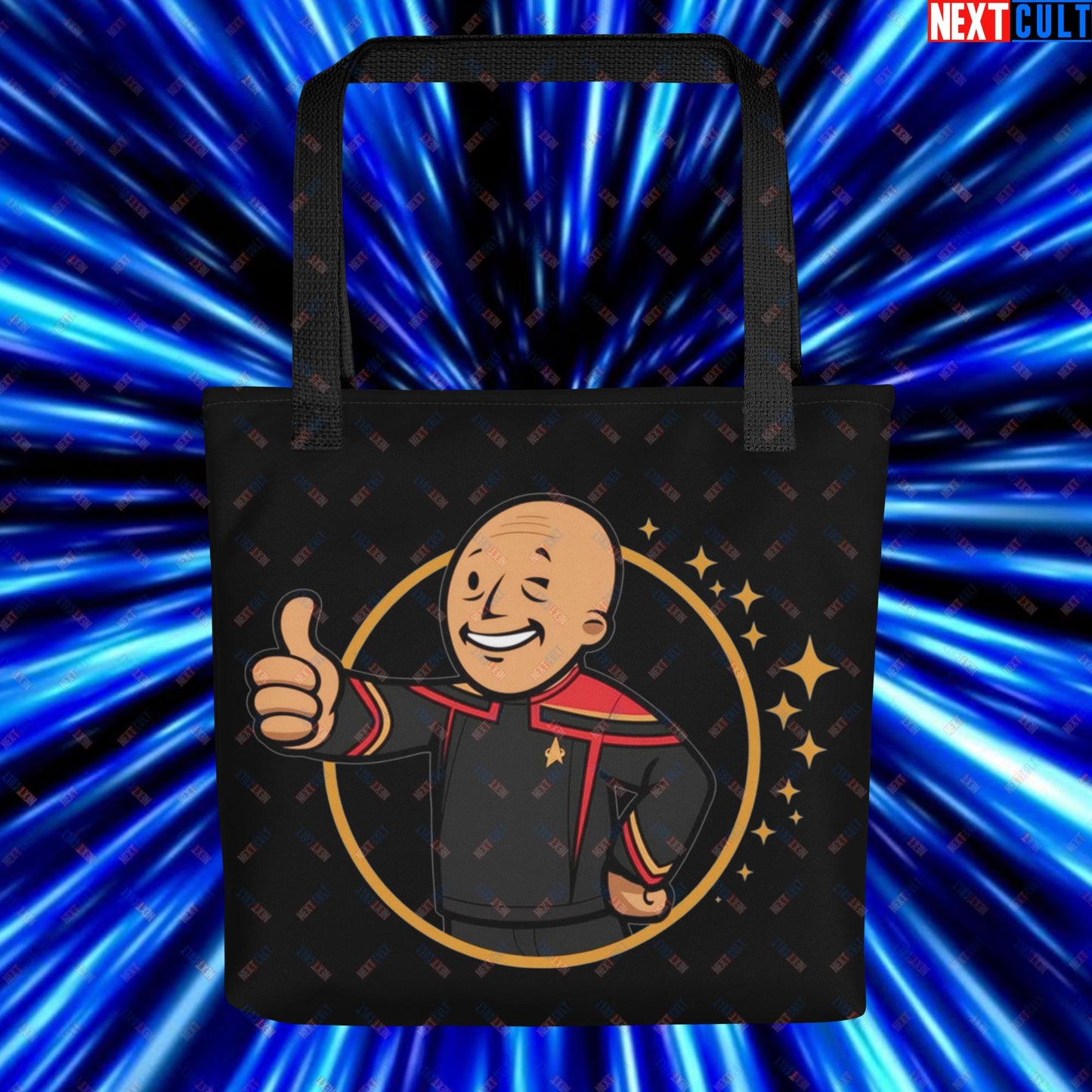 Jean-Luc Picard Star Trek Vault Boy Fallout Funny Cartoon Mashup Tote bag Next Cult Brand