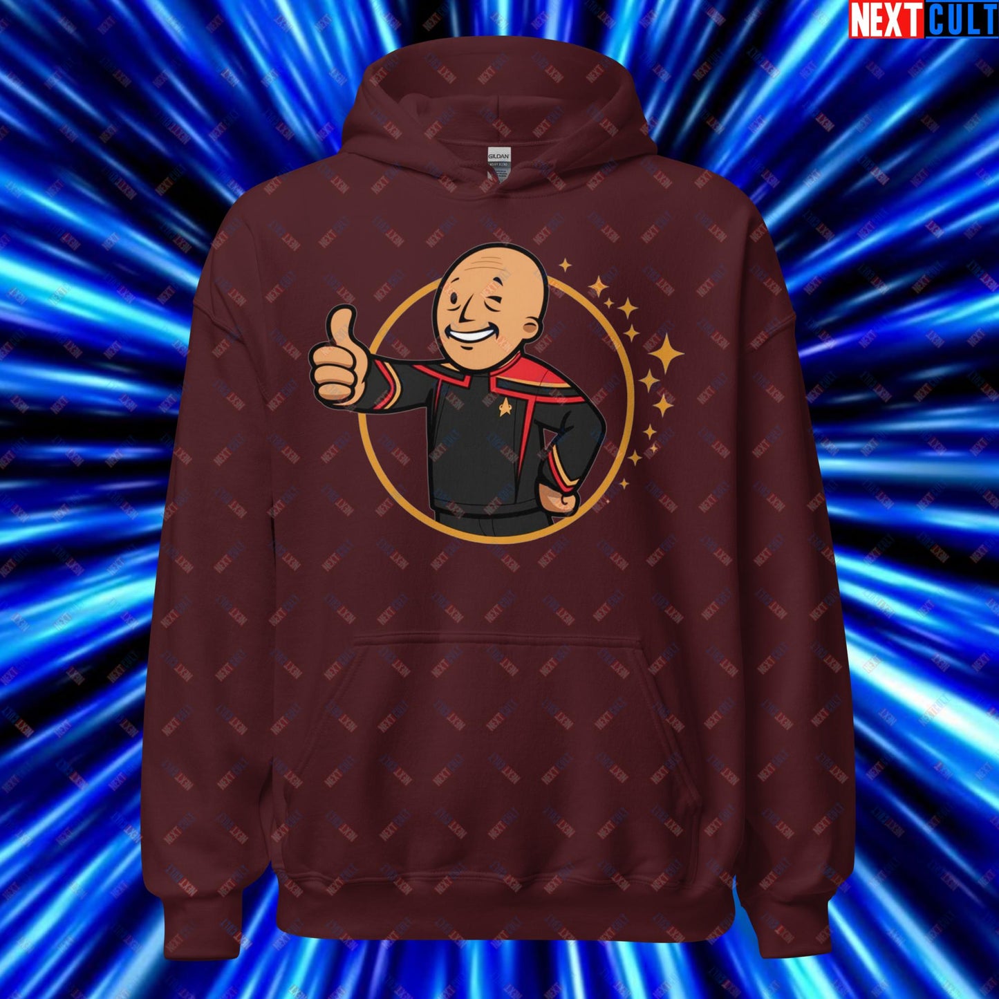 Jean-Luc Picard Star Trek Vault Boy Fallout Funny Cartoon Mashup Unisex Hoodie Next Cult Brand