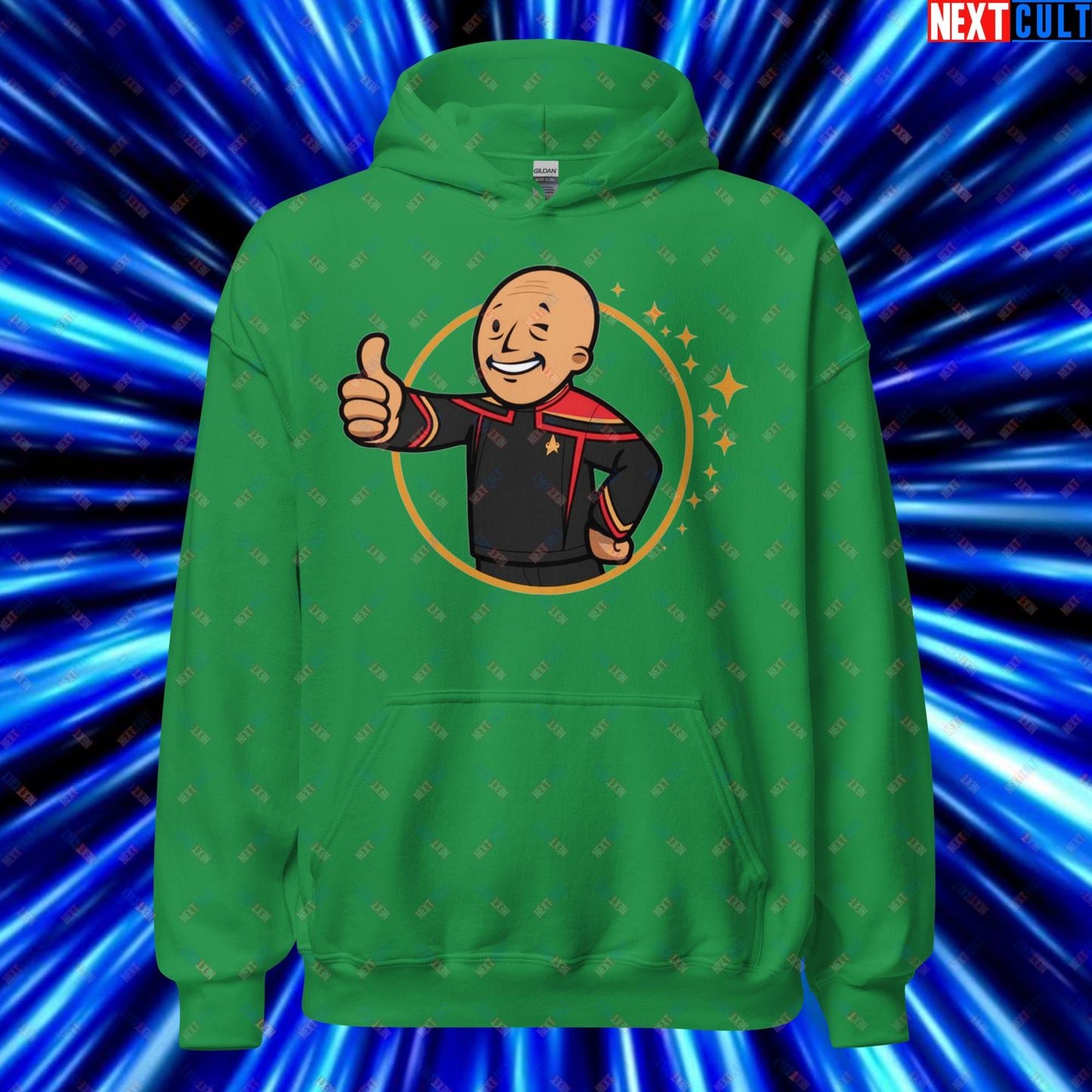 Jean-Luc Picard Star Trek Vault Boy Fallout Funny Cartoon Mashup Unisex Hoodie Irish Green Hoodies Star Trek TV Shows Next Cult Brand