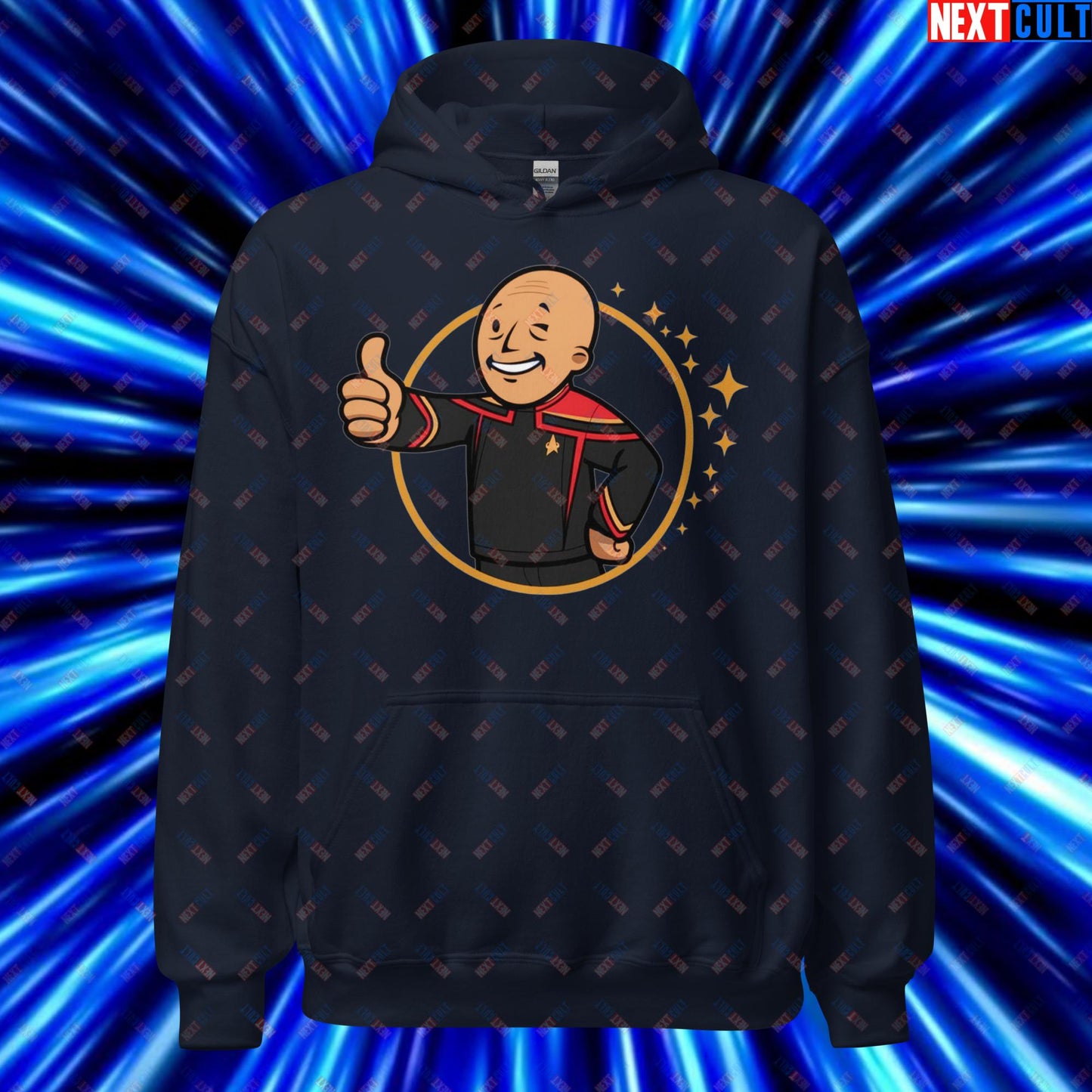 Jean-Luc Picard Star Trek Vault Boy Fallout Funny Cartoon Mashup Unisex Hoodie Next Cult Brand