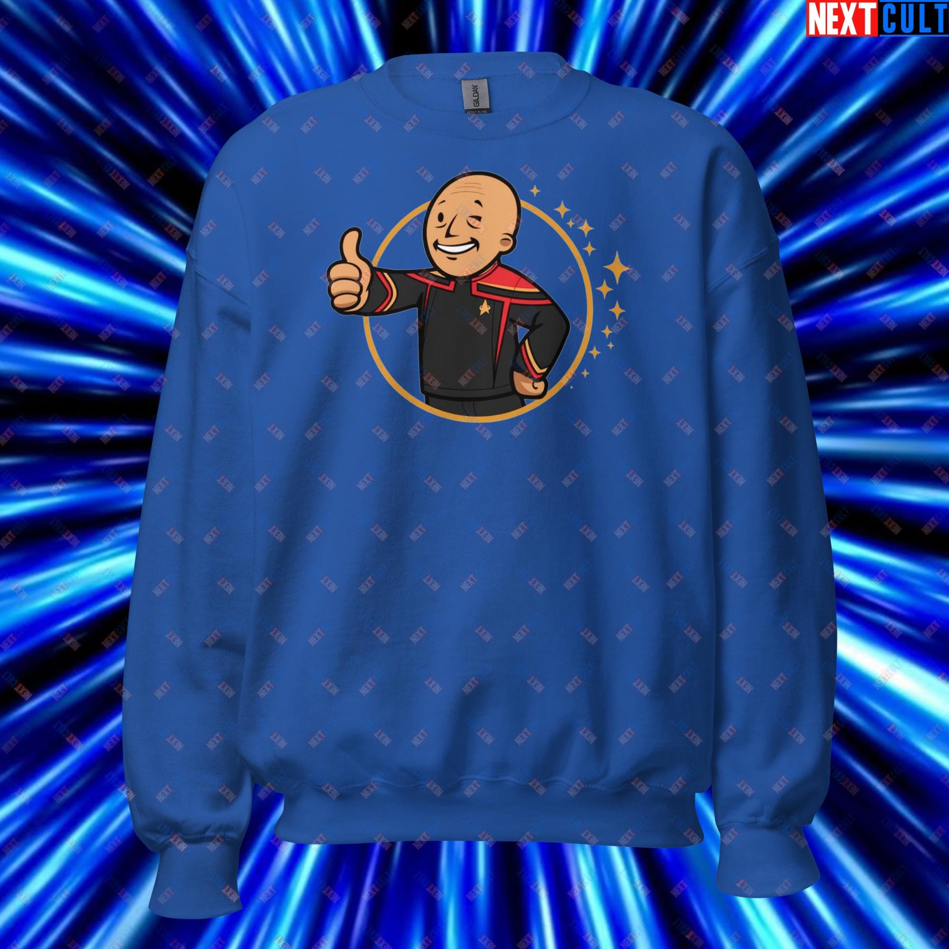 Jean-Luc Picard Star Trek Vault Boy Fallout Funny Cartoon Mashup Unisex Sweatshirt Royal Sweatshirts Star Trek TV Shows Next Cult Brand