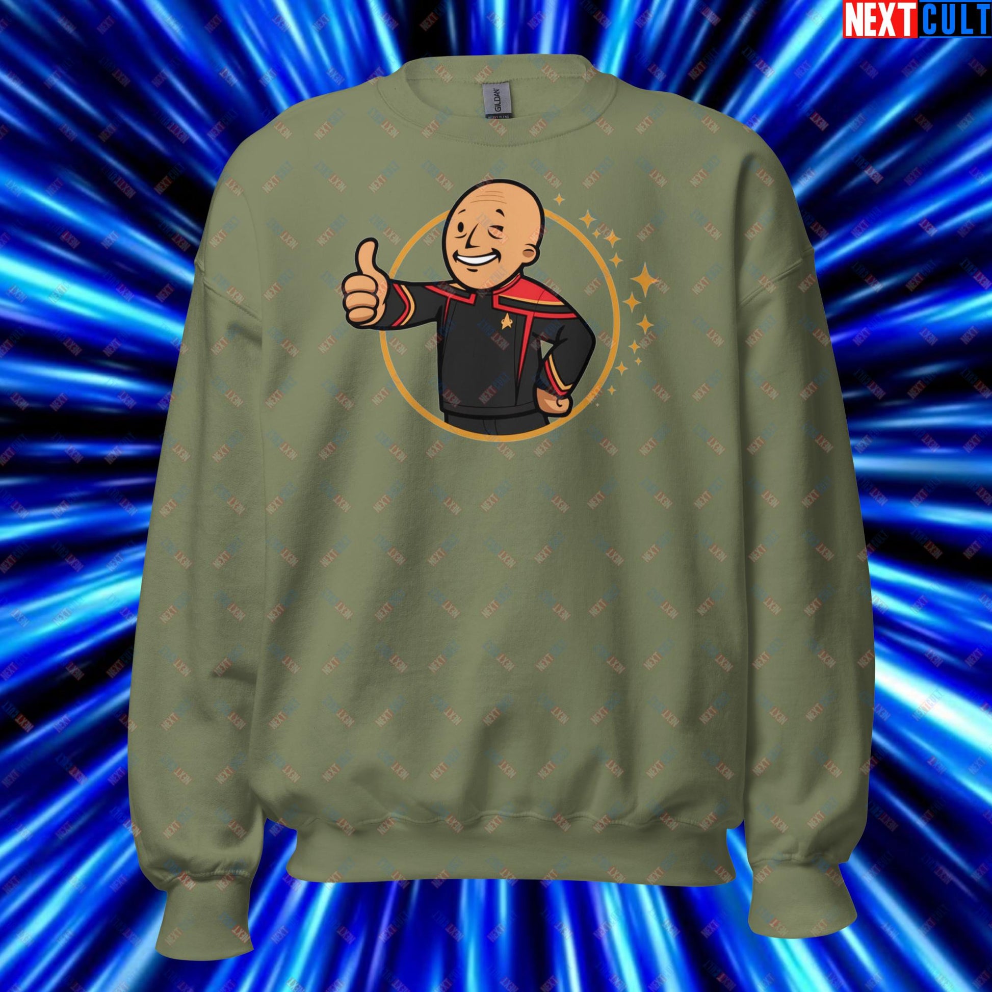 Jean-Luc Picard Star Trek Vault Boy Fallout Funny Cartoon Mashup Unisex Sweatshirt Next Cult Brand