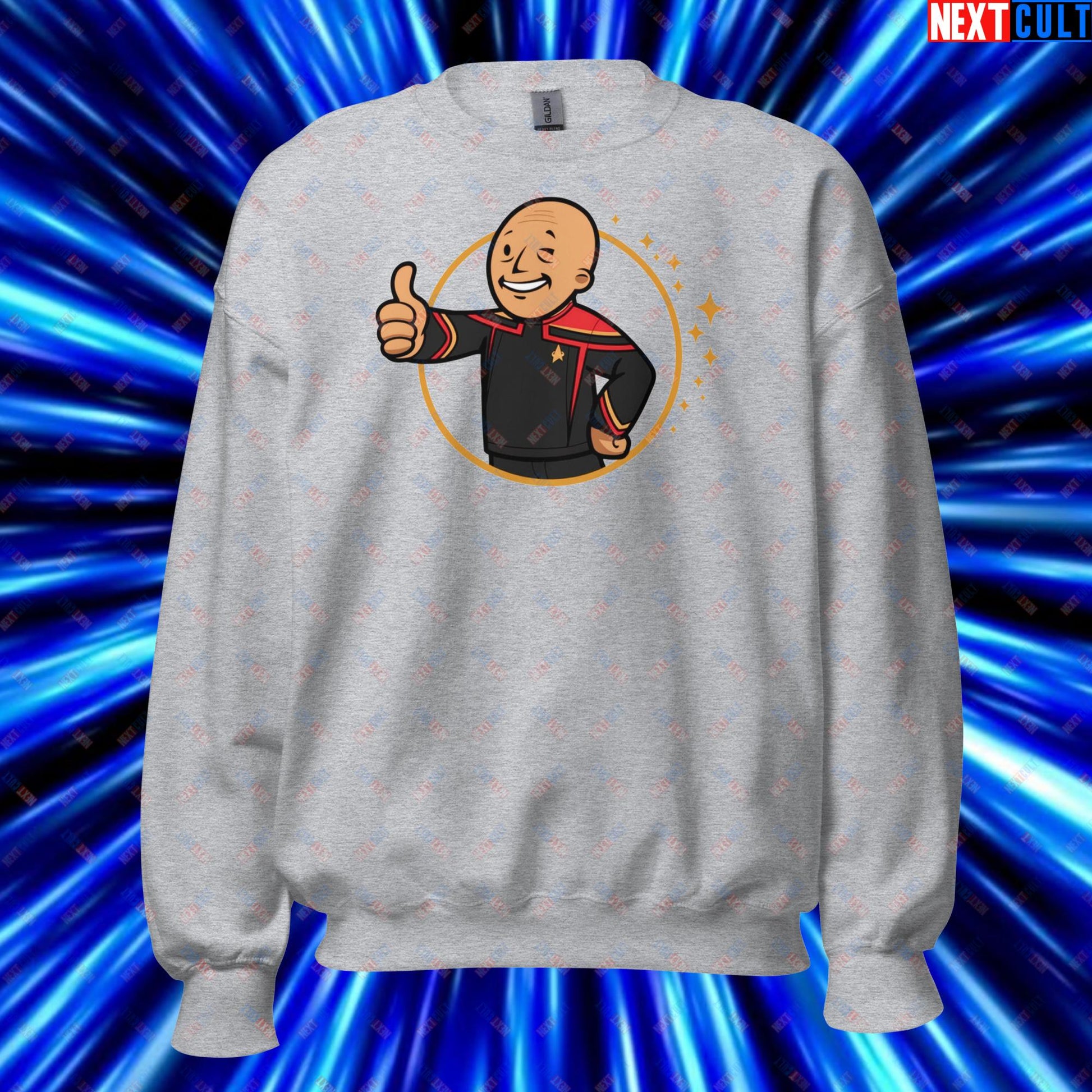 Jean-Luc Picard Star Trek Vault Boy Fallout Funny Cartoon Mashup Unisex Sweatshirt Next Cult Brand