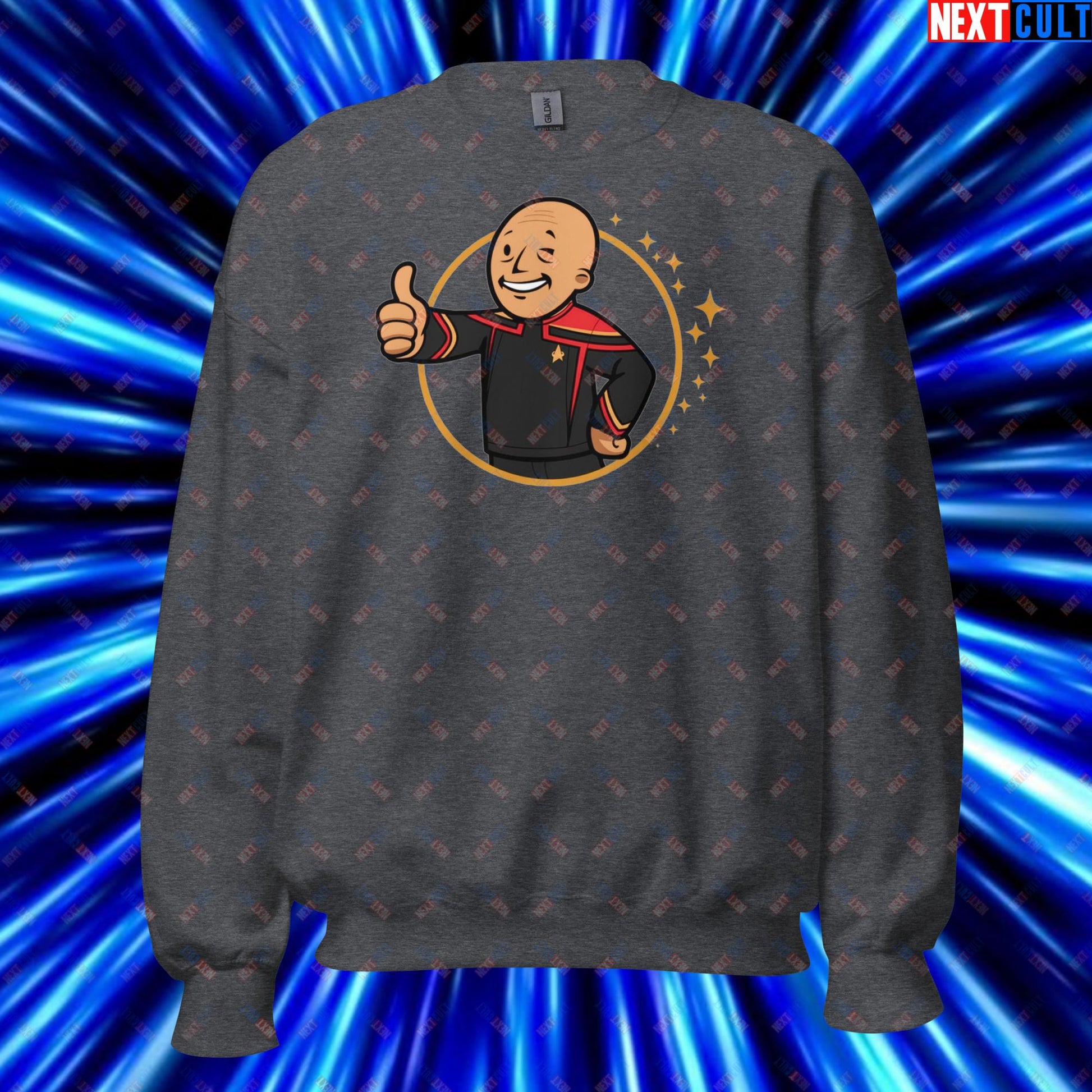 Jean-Luc Picard Star Trek Vault Boy Fallout Funny Cartoon Mashup Unisex Sweatshirt Next Cult Brand