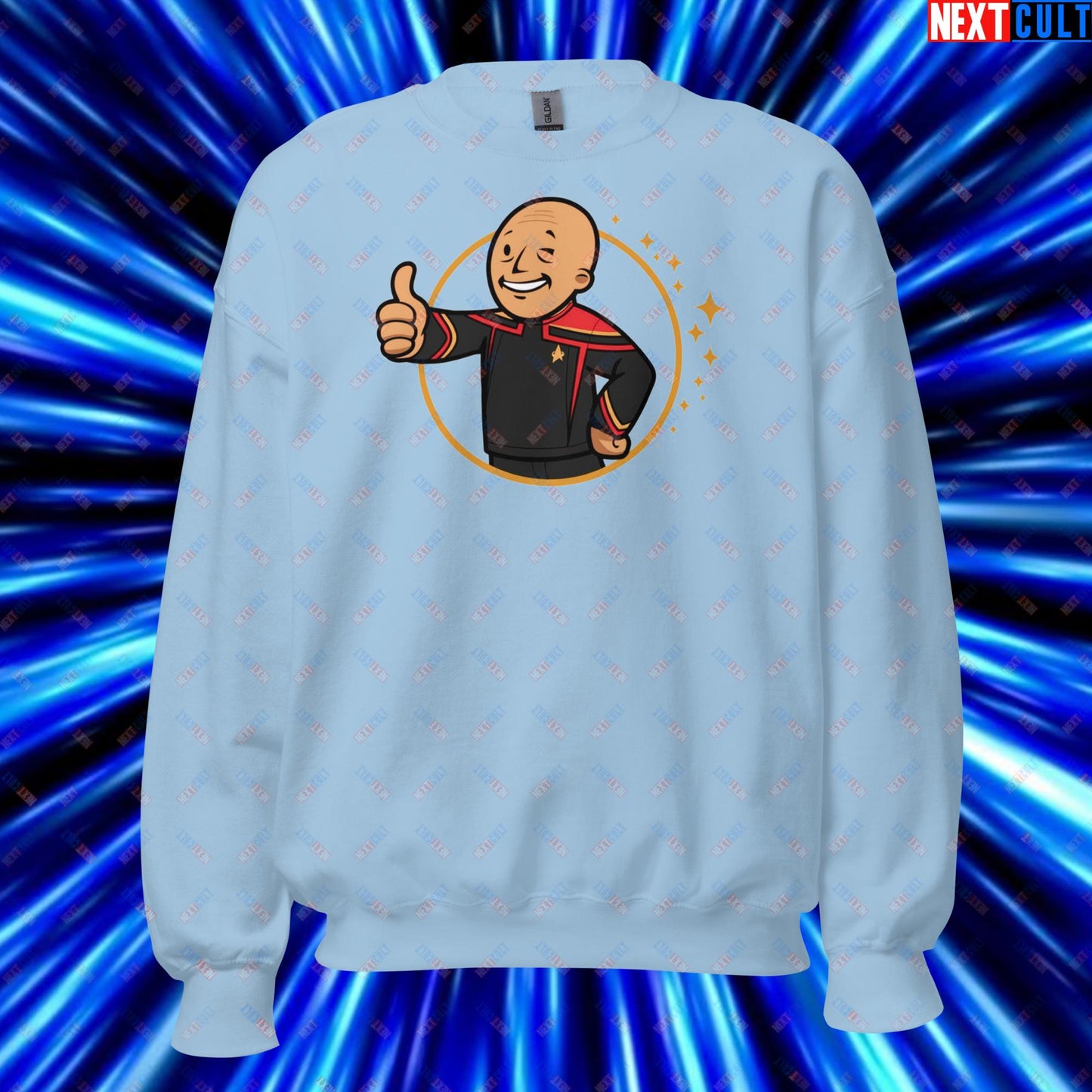 Jean-Luc Picard Star Trek Vault Boy Fallout Funny Cartoon Mashup Unisex Sweatshirt Next Cult Brand