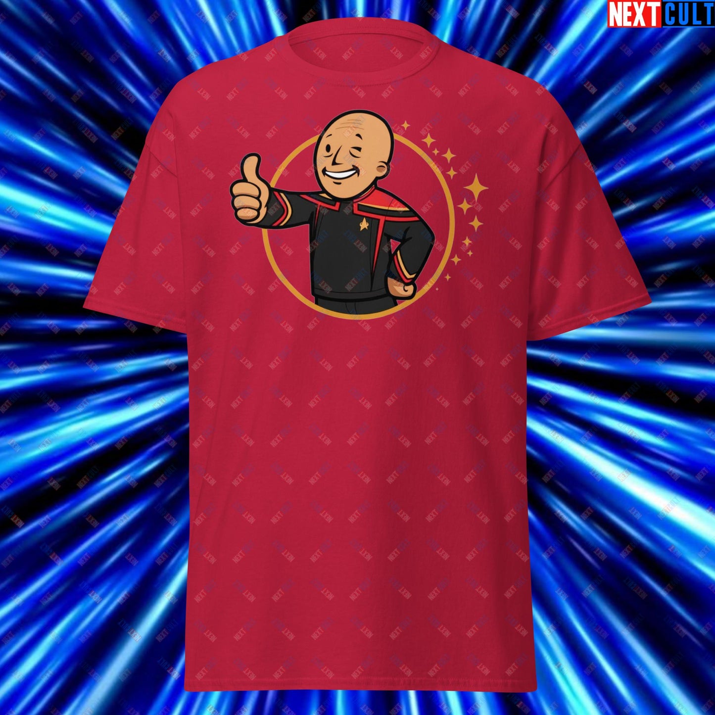 Jean-Luc Picard Star Trek Vault Boy Fallout Funny Cartoon Mashup Unisex tee Cardinal T-shirts Star Trek TV Shows Next Cult Brand