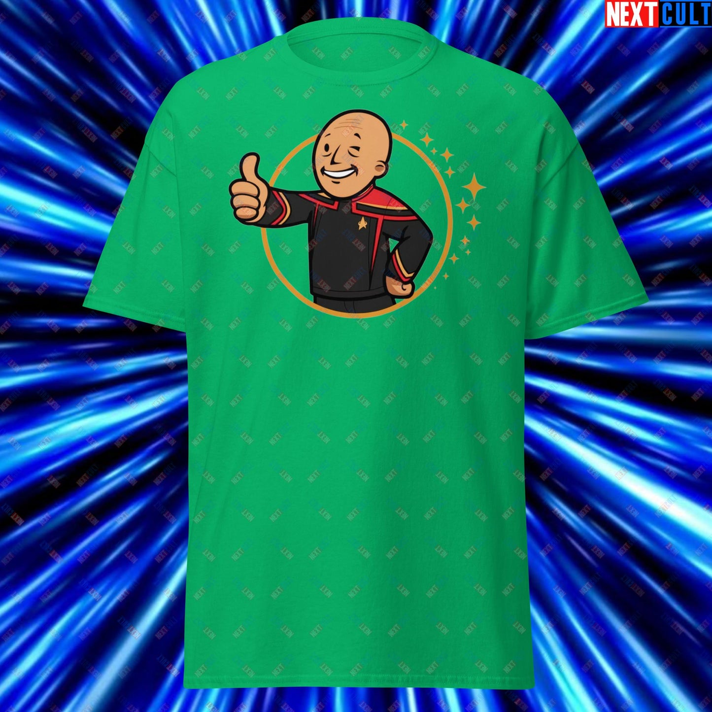 Jean-Luc Picard Star Trek Vault Boy Fallout Funny Cartoon Mashup Unisex tee Irish Green T-shirts Star Trek TV Shows Next Cult Brand