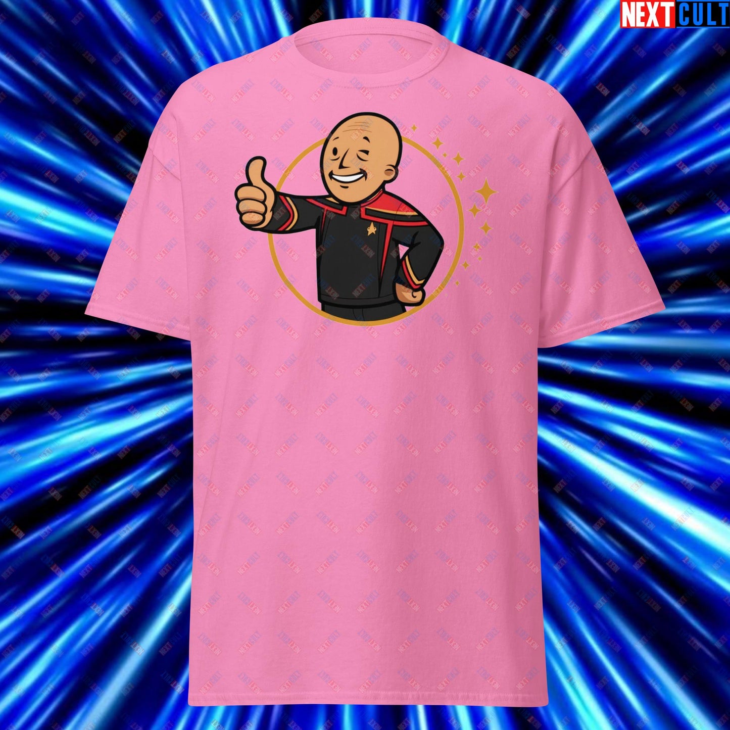 Jean-Luc Picard Star Trek Vault Boy Fallout Funny Cartoon Mashup Unisex tee Azalea T-shirts Star Trek TV Shows Next Cult Brand