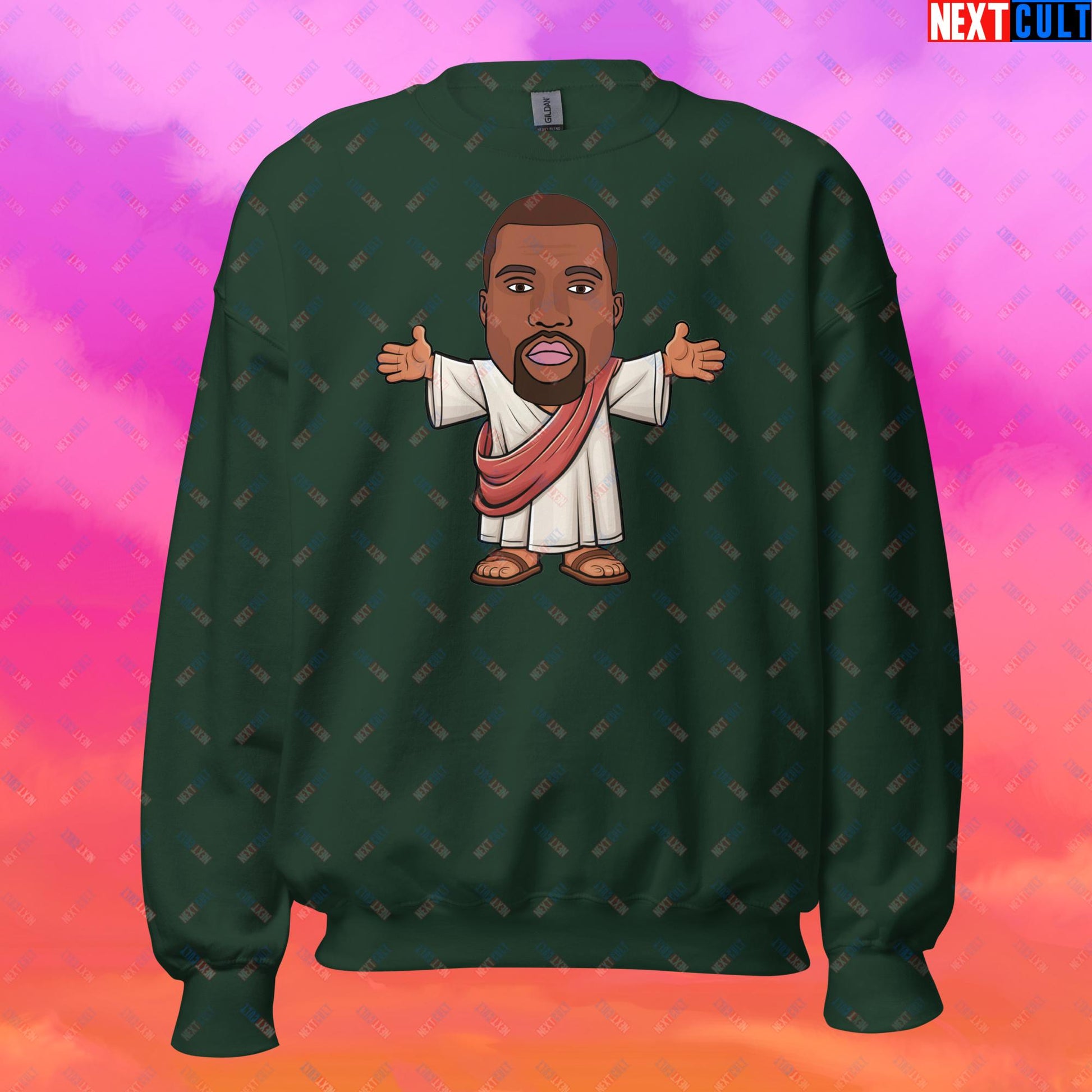 Jesus Kanye West Yeezianity Ye Funny Hip Hop Unisex Sweatshirt Forest Green Sweatshirts Kanye West Music Next Cult Brand