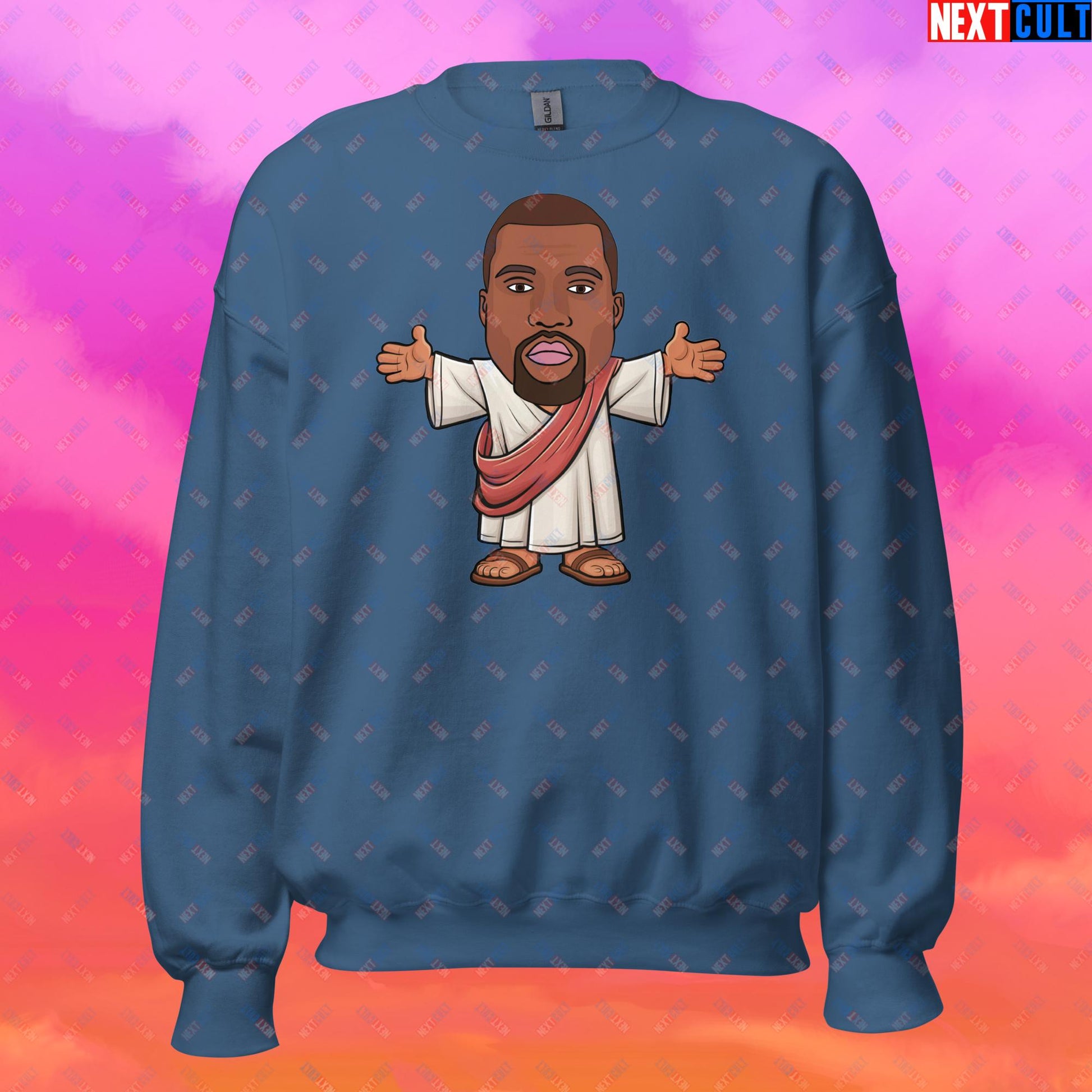 Jesus Kanye West Yeezianity Ye Funny Hip Hop Unisex Sweatshirt Indigo Blue Sweatshirts Kanye West Music Next Cult Brand