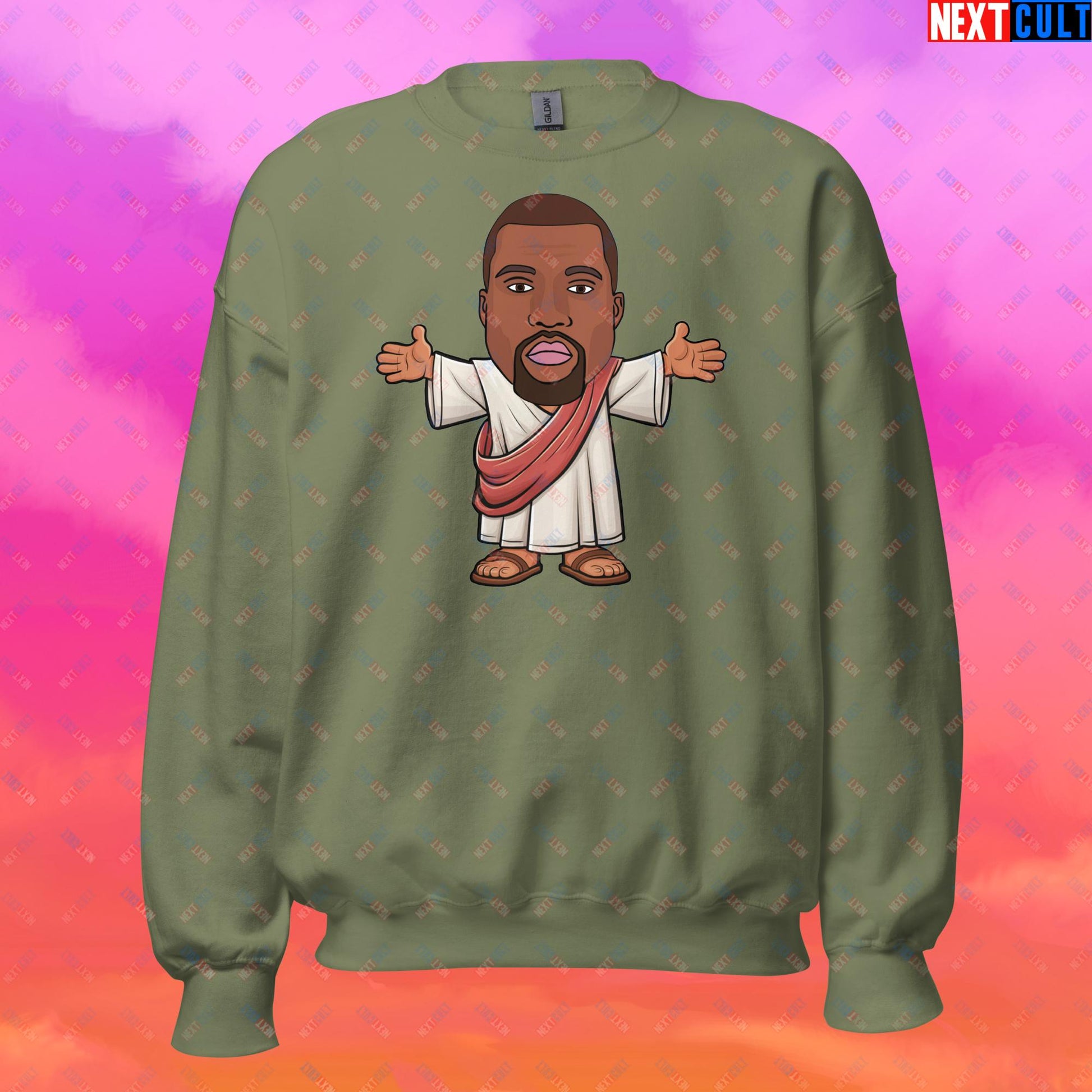 Jesus Kanye West Yeezianity Ye Funny Hip Hop Unisex Sweatshirt Military Green Sweatshirts Kanye West Music Next Cult Brand