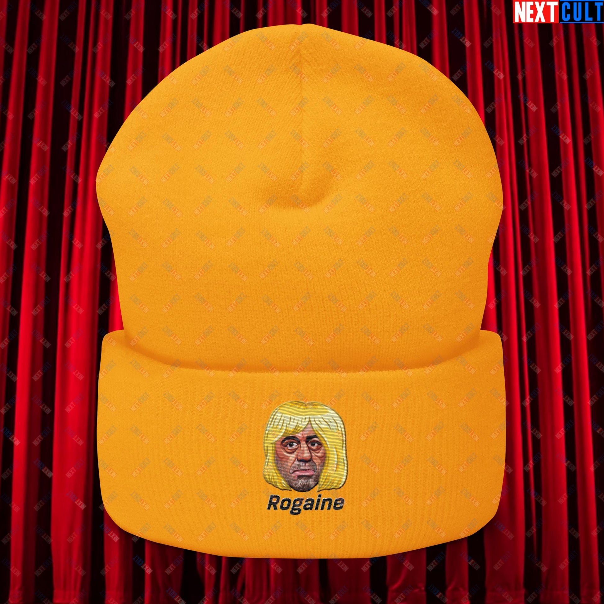 Joe Rogan Rogaine Funny Hair Loss JRE Podcast Cuffed Beanie Gold Hats Joe Rogan Podcasts Stand-up Comedy Next Cult Brand