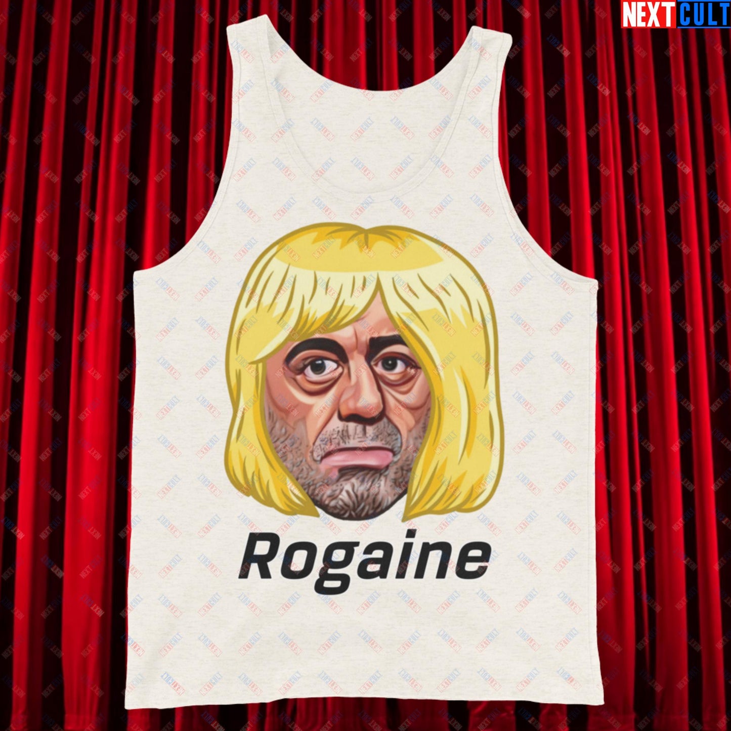 Joe Rogan Rogaine Funny Hair Loss JRE Podcast Tank Top Oatmeal Triblend Tank Tops Joe Rogan Podcasts Stand-up Comedy Next Cult Brand