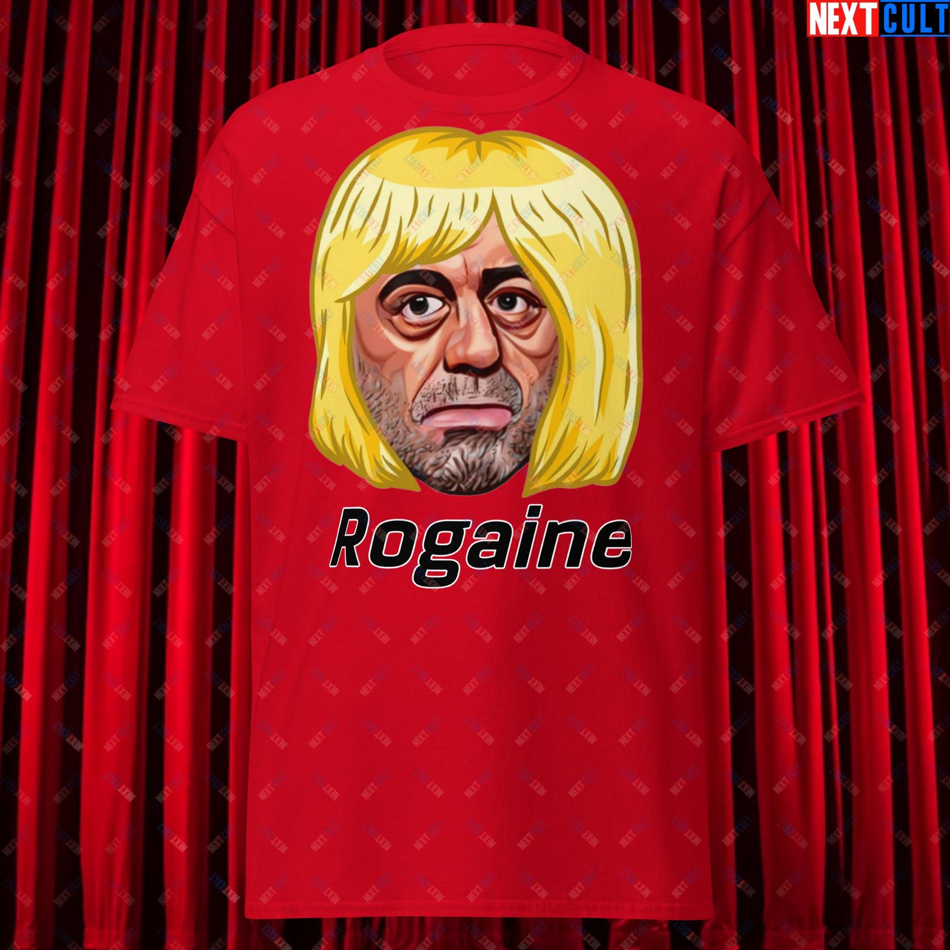 Joe Rogan Rogaine Funny Hair Loss JRE Podcast Unisex tee Red T-shirts Joe Rogan Podcasts Stand-up Comedy Next Cult Brand