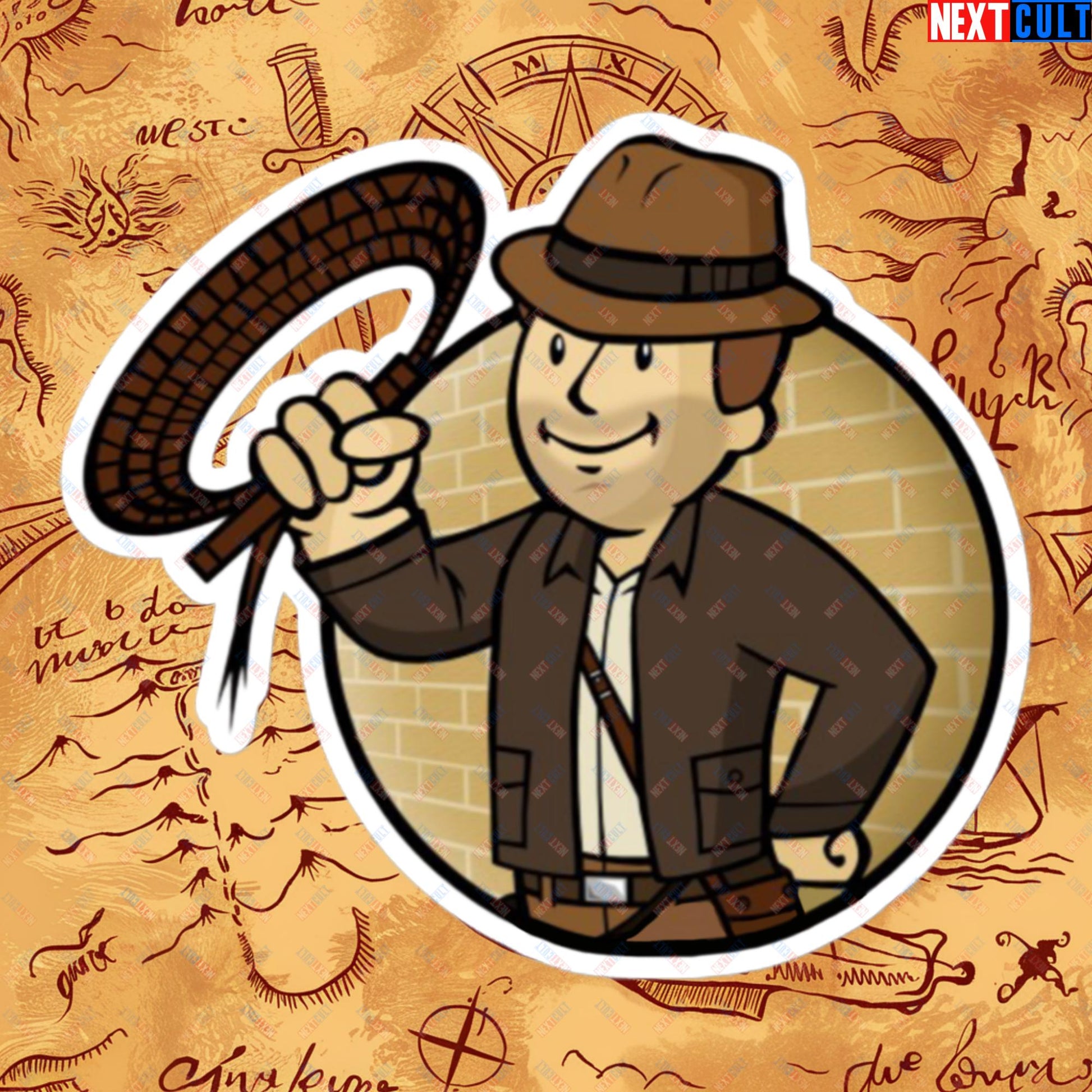 Jones Boy Indiana Jones Vault Boy Fallout Funny Cartoon Mashup Bubble-free stickers Next Cult Brand