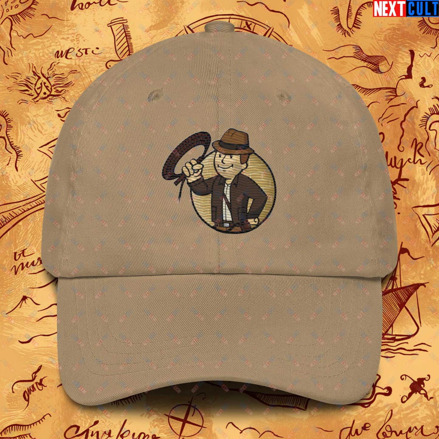 Jones Boy Indiana Jones Vault Boy Fallout Funny Cartoon Mashup Dad hat Next Cult Brand