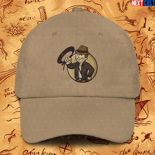 Jones Boy Indiana Jones Vault Boy Fallout Funny Cartoon Mashup Dad hat Next Cult Brand