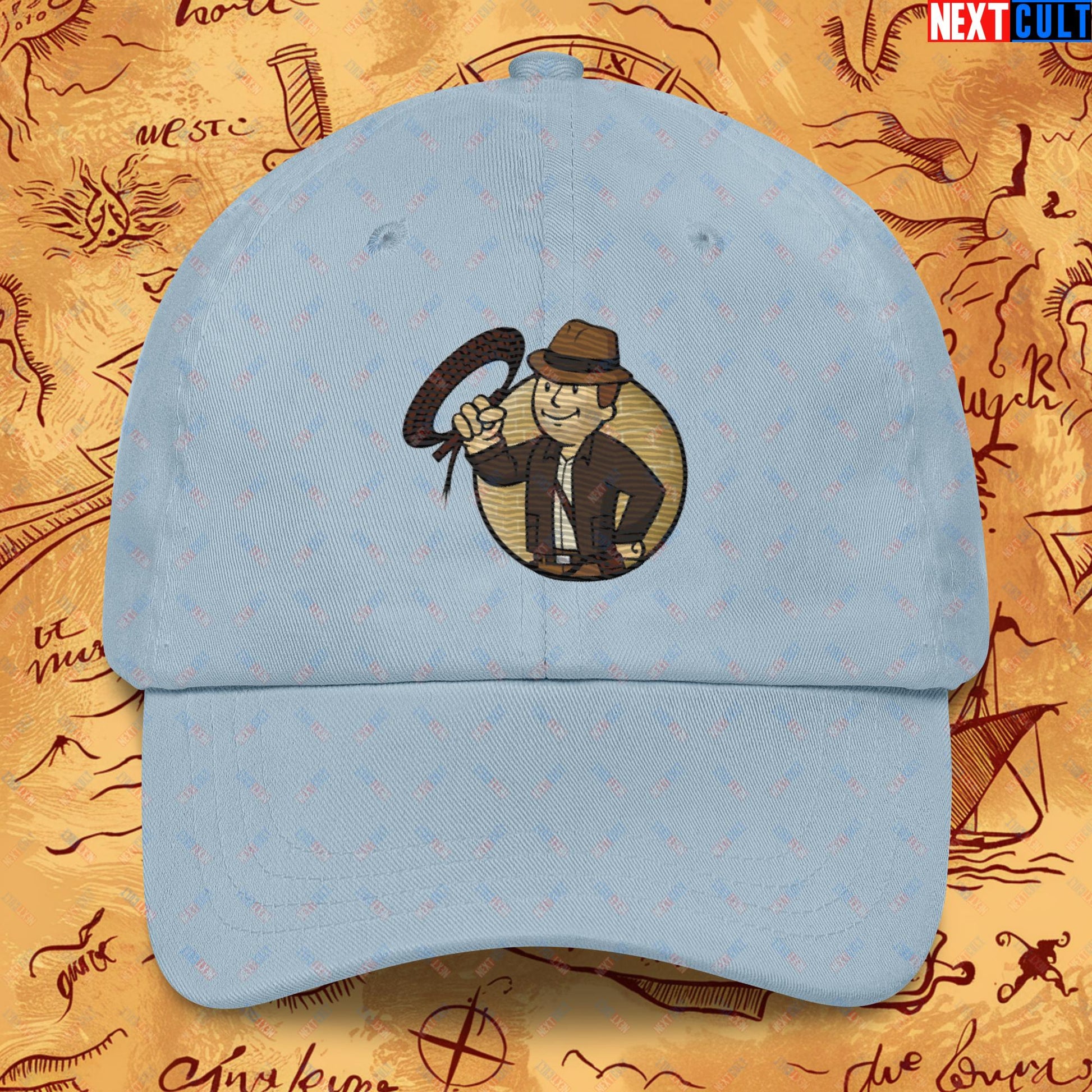 Jones Boy Indiana Jones Vault Boy Fallout Funny Cartoon Mashup Dad hat Next Cult Brand