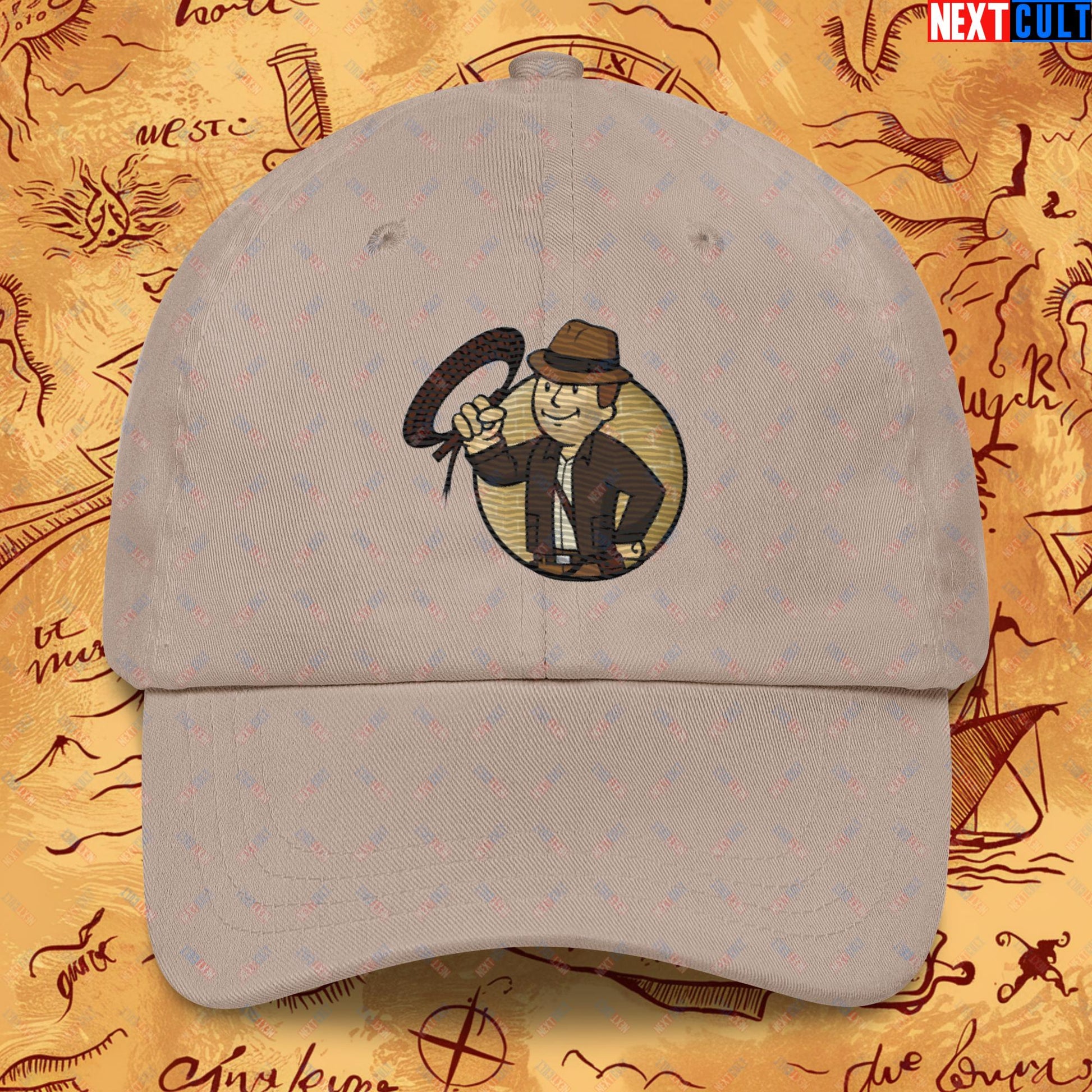 Jones Boy Indiana Jones Vault Boy Fallout Funny Cartoon Mashup Dad hat Stone Hats Fallout Harrison Ford Indiana Jones Movies Vault Boy Next Cult Brand