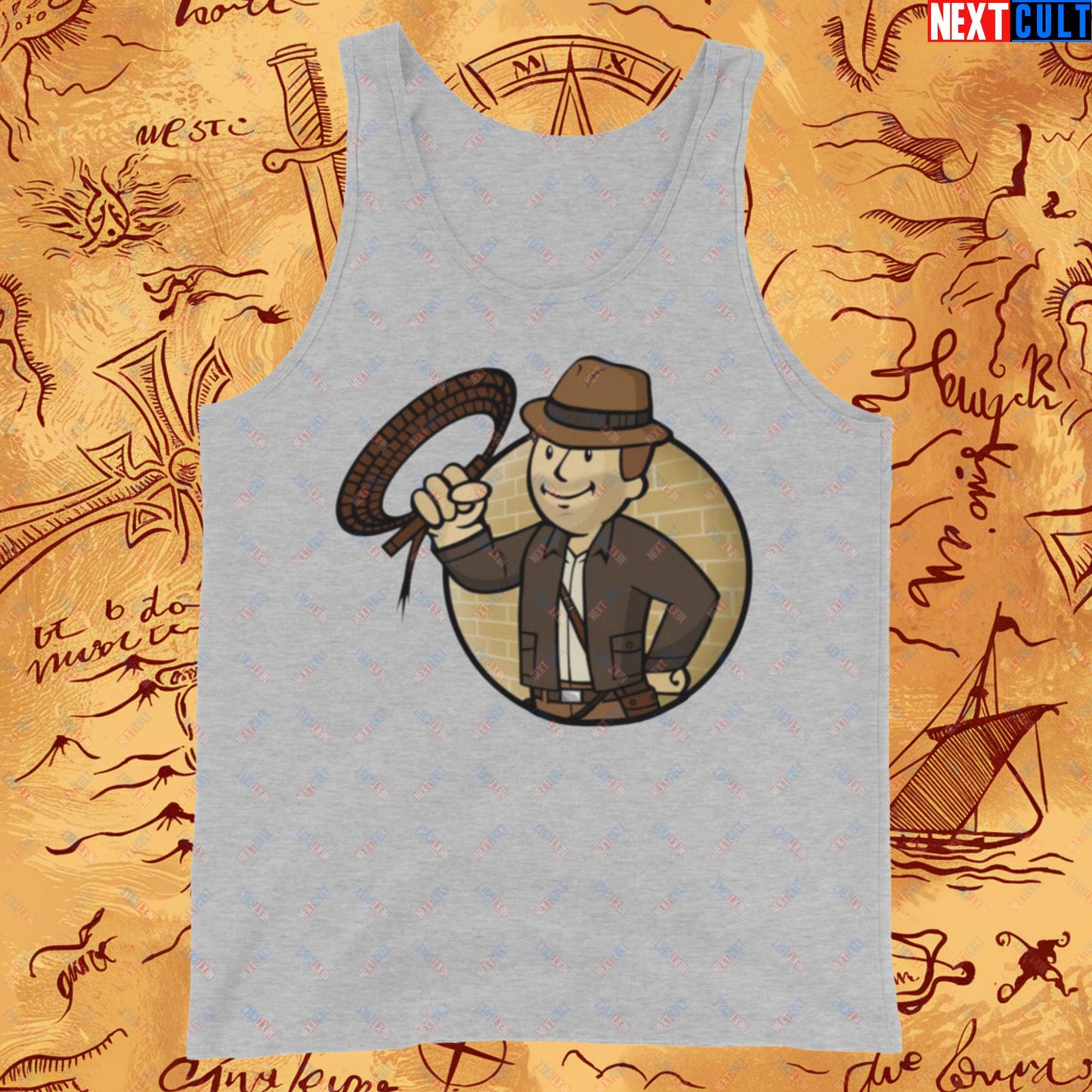 Jones Boy Indiana Jones Vault Boy Fallout Funny Cartoon Mashup Tank Top Next Cult Brand