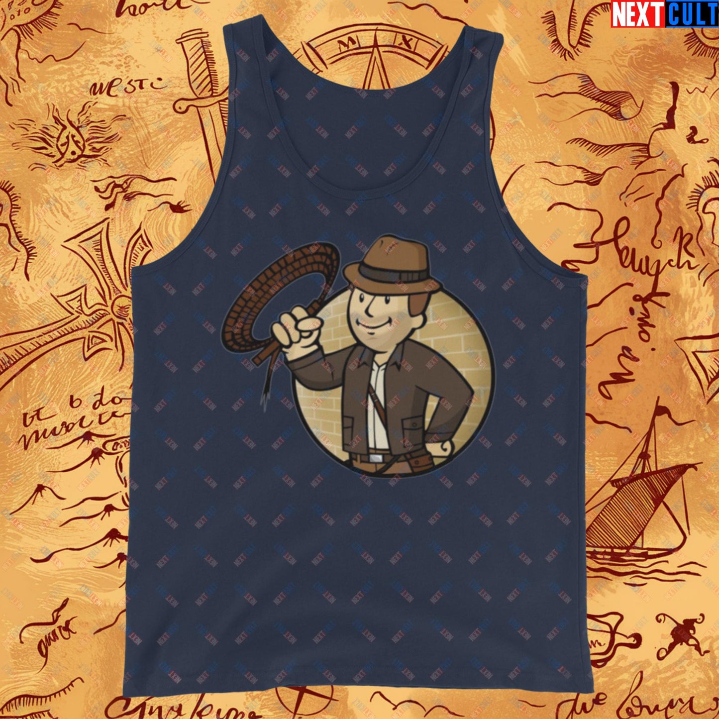 Jones Boy Indiana Jones Vault Boy Fallout Funny Cartoon Mashup Tank Top Next Cult Brand