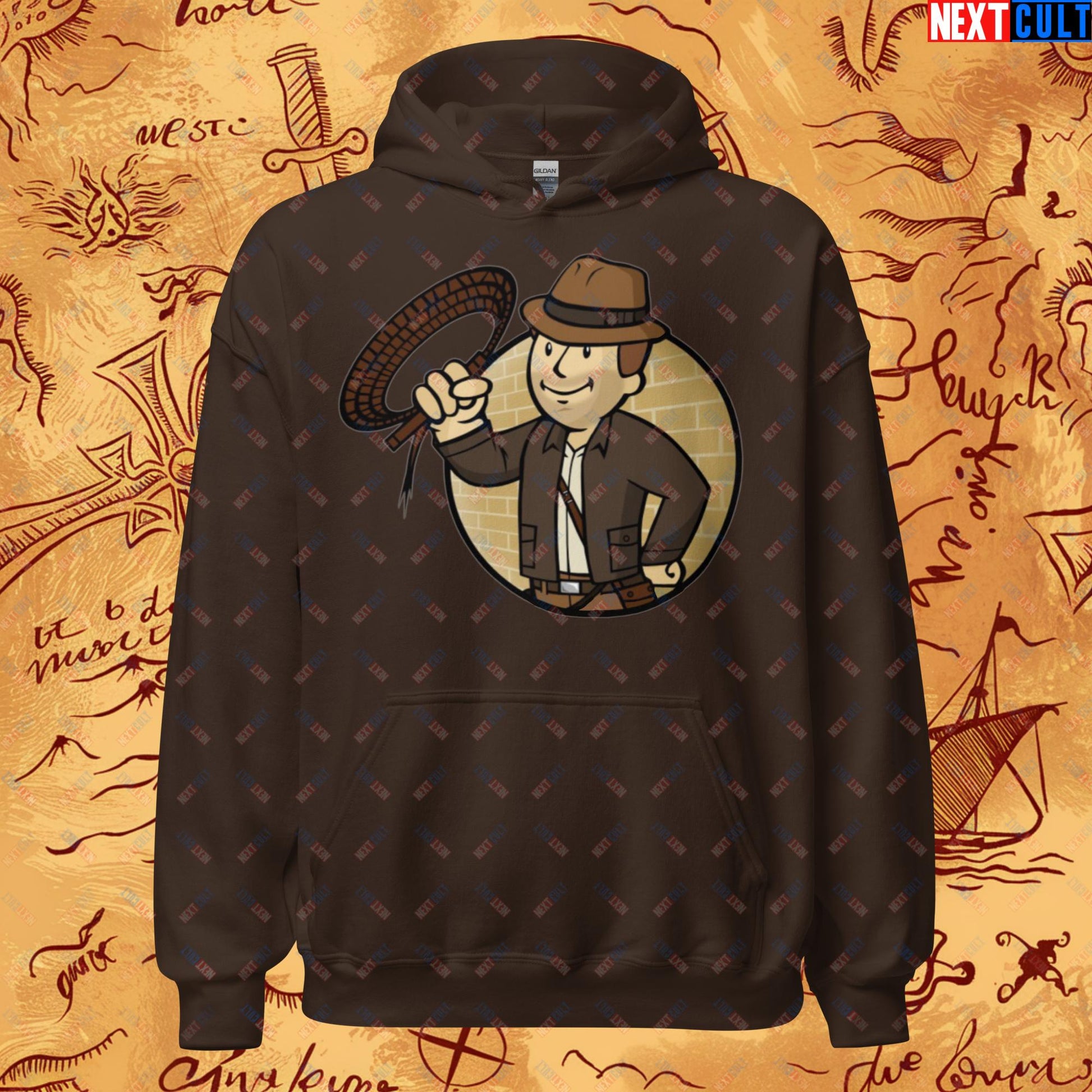 Jones Boy Indiana Jones Vault Boy Fallout Funny Cartoon Mashup Unisex Hoodie Next Cult Brand