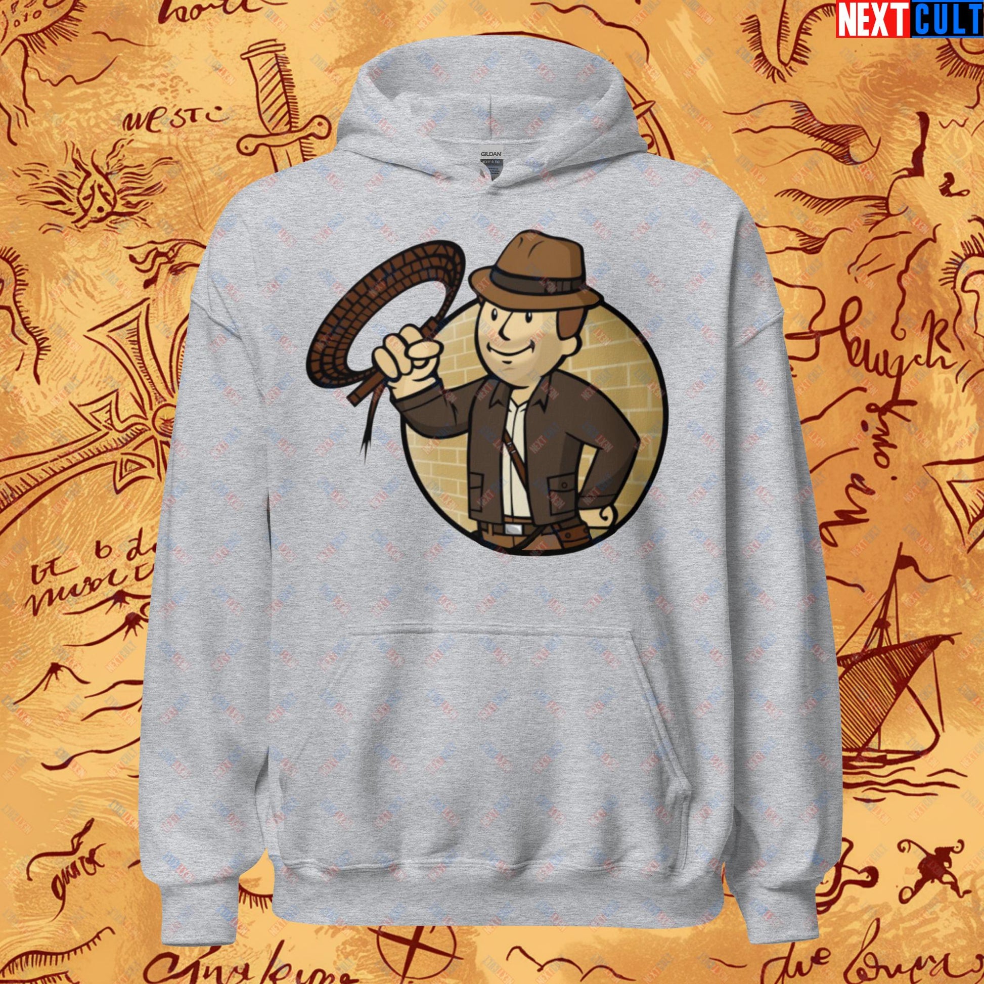 Jones Boy Indiana Jones Vault Boy Fallout Funny Cartoon Mashup Unisex Hoodie Sport Grey Hoodies Fallout Harrison Ford Indiana Jones Movies Vault Boy Next Cult Brand