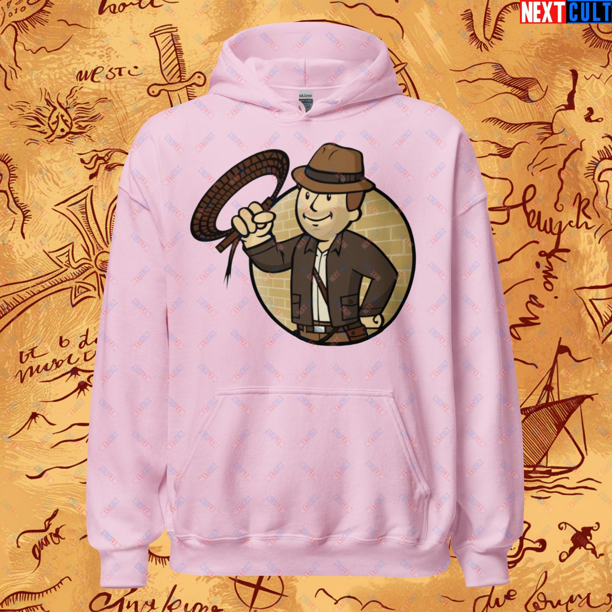 Jones Boy Indiana Jones Vault Boy Fallout Funny Cartoon Mashup Unisex Hoodie Next Cult Brand