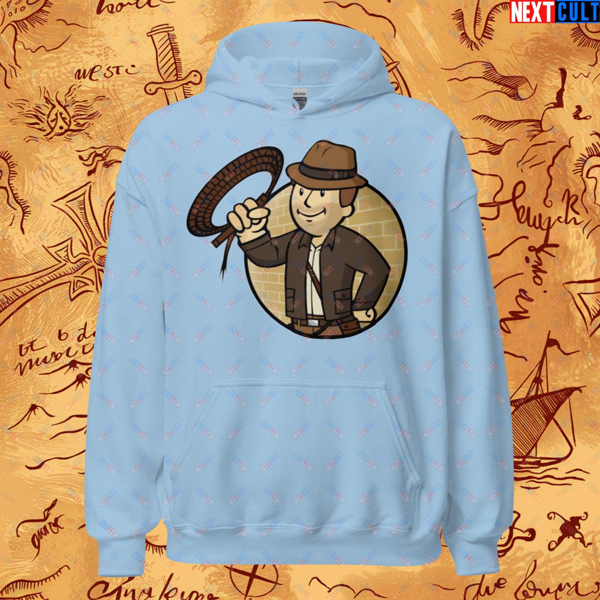 Jones Boy Indiana Jones Vault Boy Fallout Funny Cartoon Mashup Unisex Hoodie Next Cult Brand