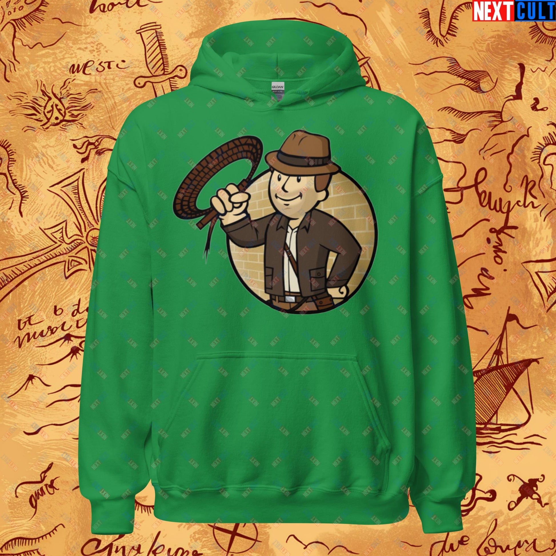 Jones Boy Indiana Jones Vault Boy Fallout Funny Cartoon Mashup Unisex Hoodie Next Cult Brand