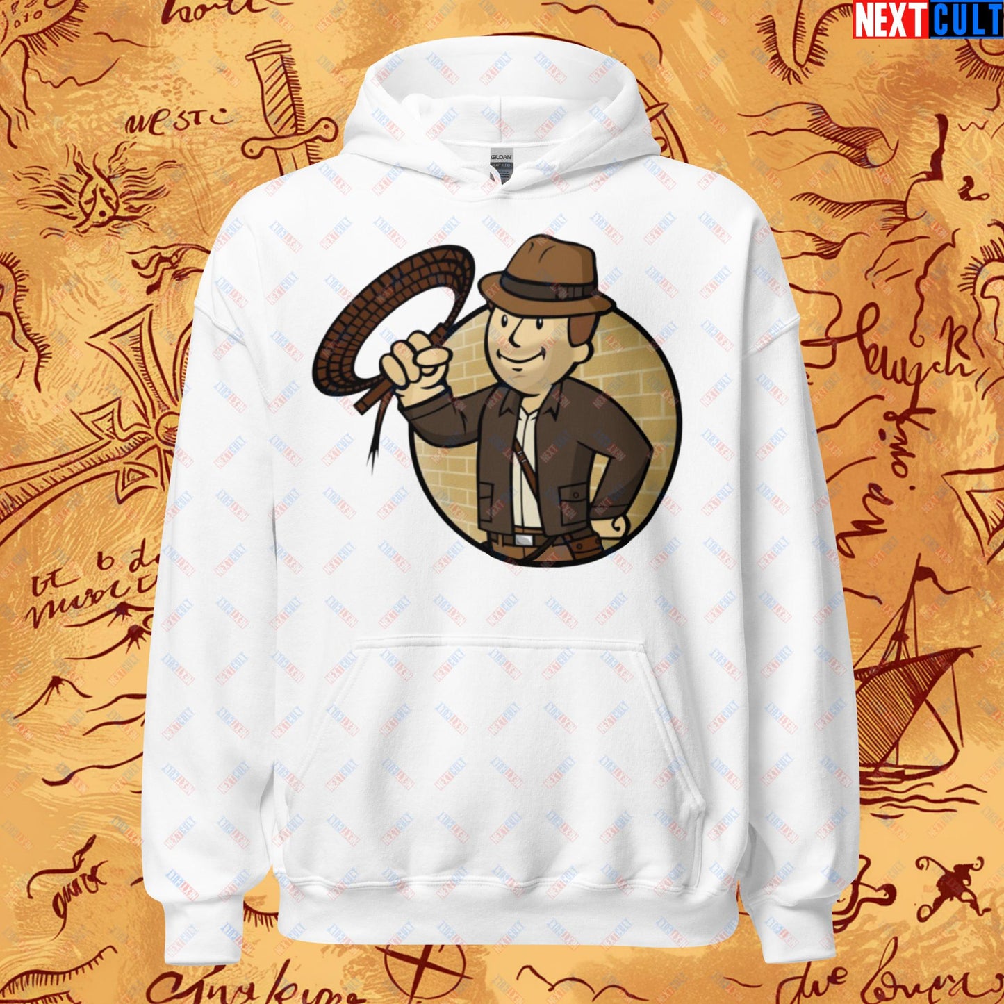 Jones Boy Indiana Jones Vault Boy Fallout Funny Cartoon Mashup Unisex Hoodie Next Cult Brand