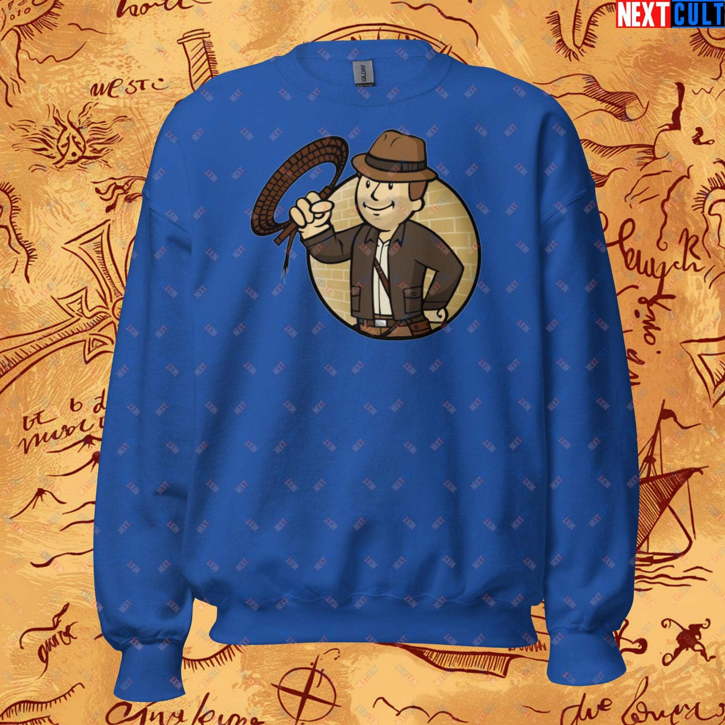 Jones Boy Indiana Jones Vault Boy Fallout Funny Cartoon Mashup Unisex Sweatshirt Next Cult Brand