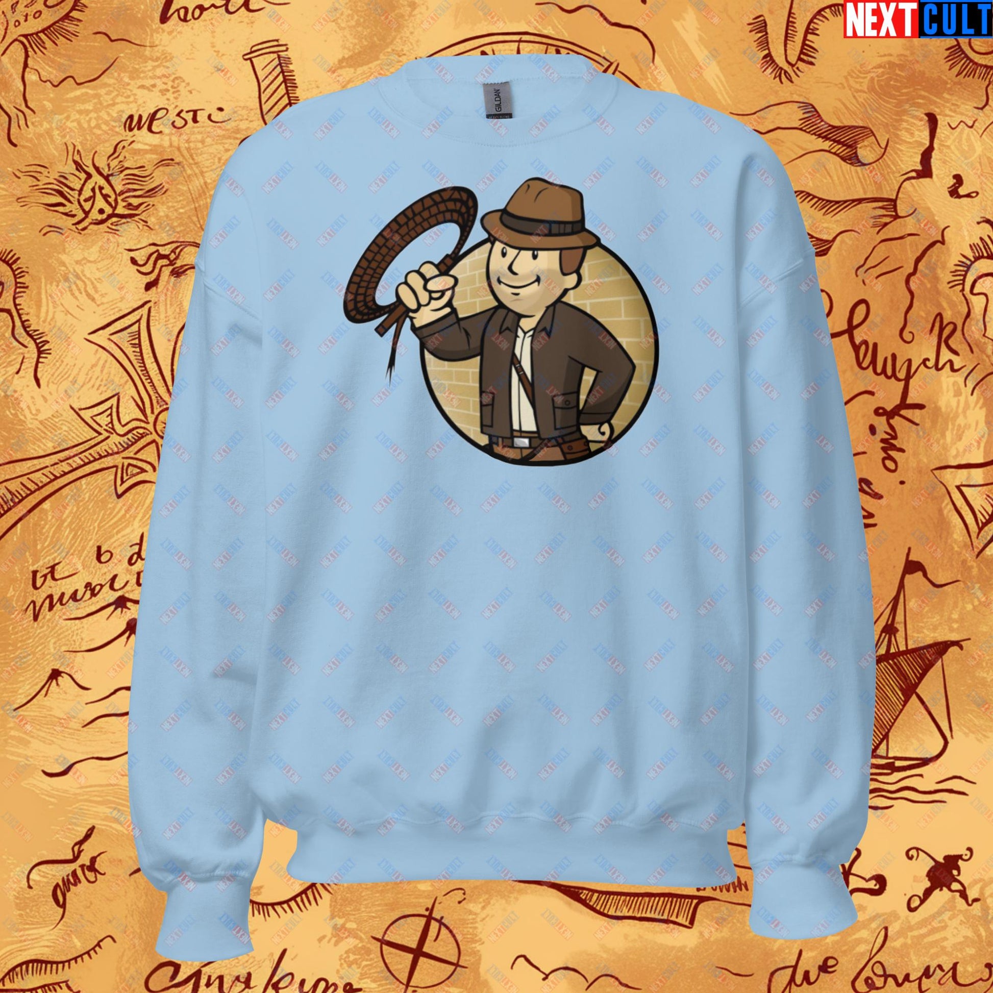 Jones Boy Indiana Jones Vault Boy Fallout Funny Cartoon Mashup Unisex Sweatshirt Next Cult Brand