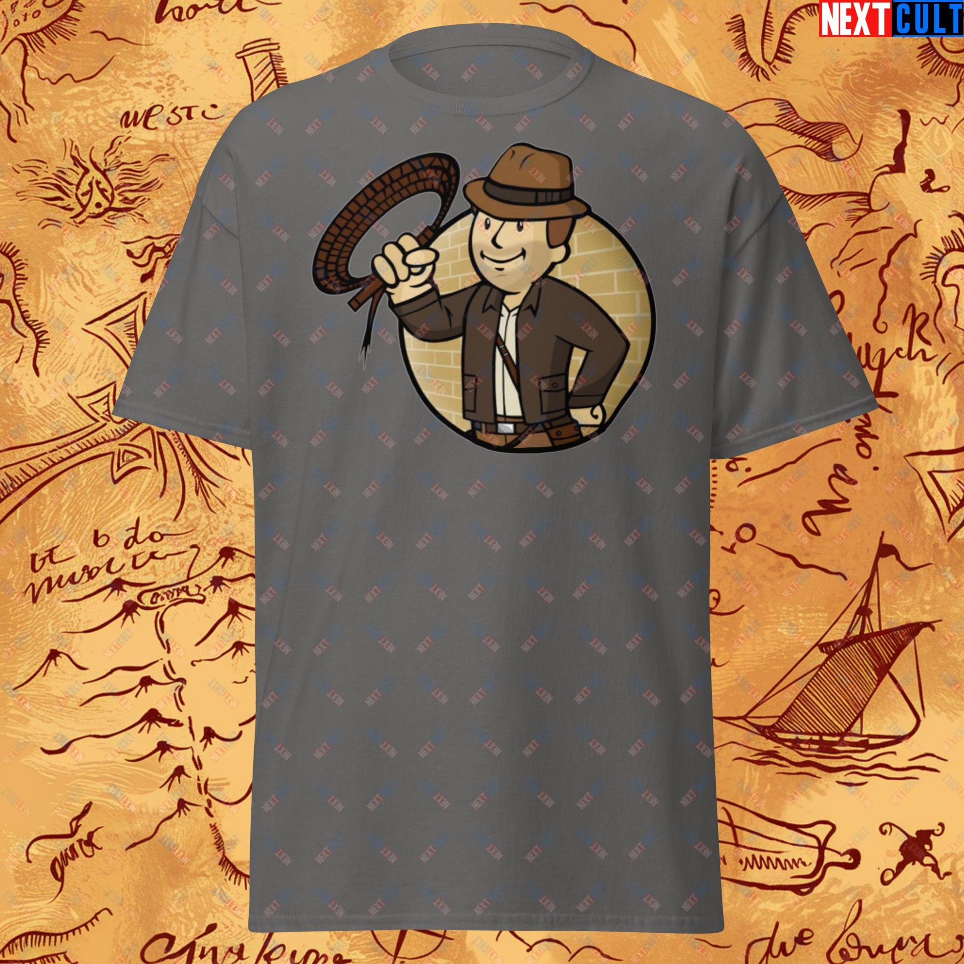 Jones Boy Indiana Jones Vault Boy Fallout Funny Cartoon Mashup Unisex tee Next Cult Brand