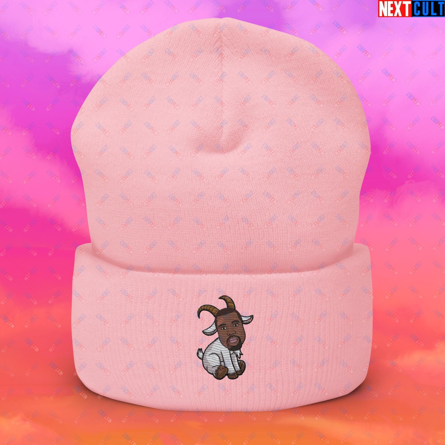 Kanye West G.O.A.T. Hip Hop Greatest of All Time Rap Music Funny Ye Cuffed Beanie Baby Pink Hats G.O.A.T. Kanye West Music Next Cult Brand