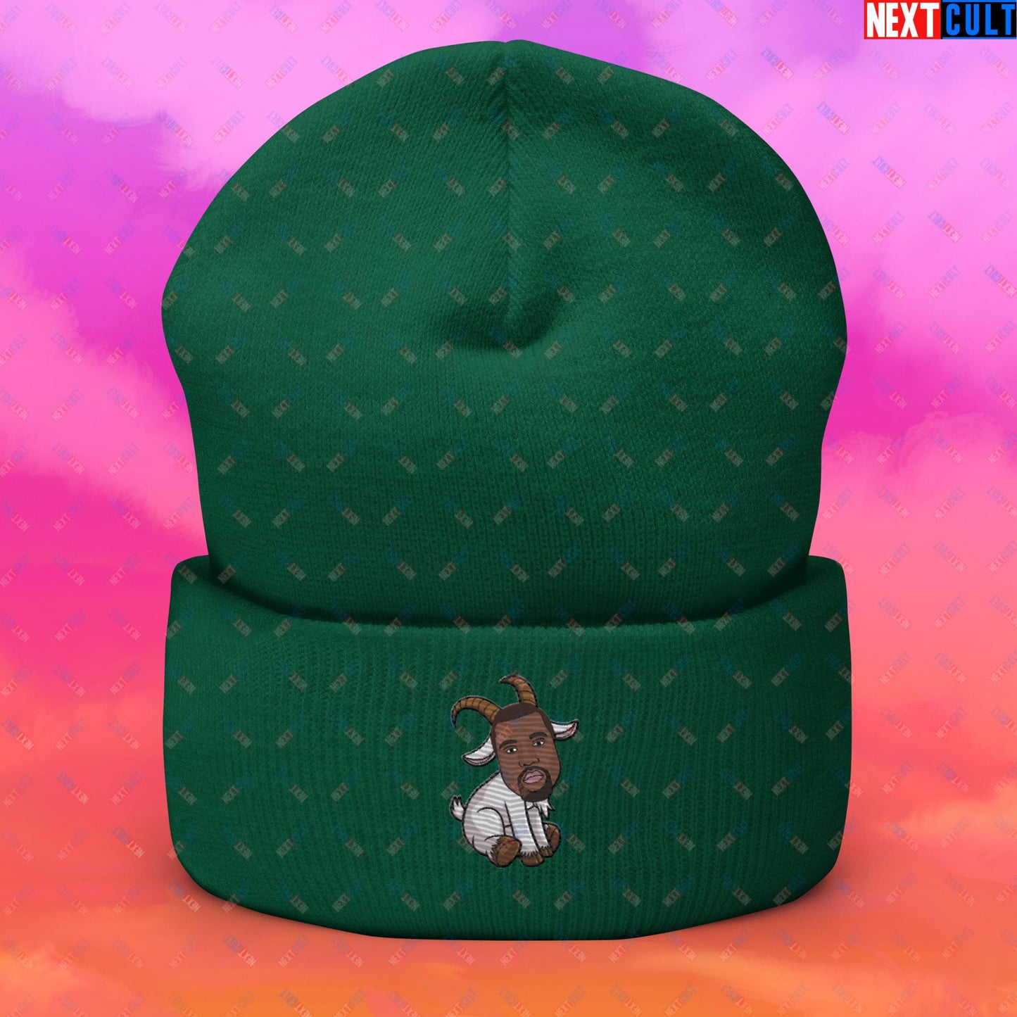 Kanye West G.O.A.T. Hip Hop Greatest of All Time Rap Music Funny Ye Cuffed Beanie Spruce Hats G.O.A.T. Kanye West Music Next Cult Brand