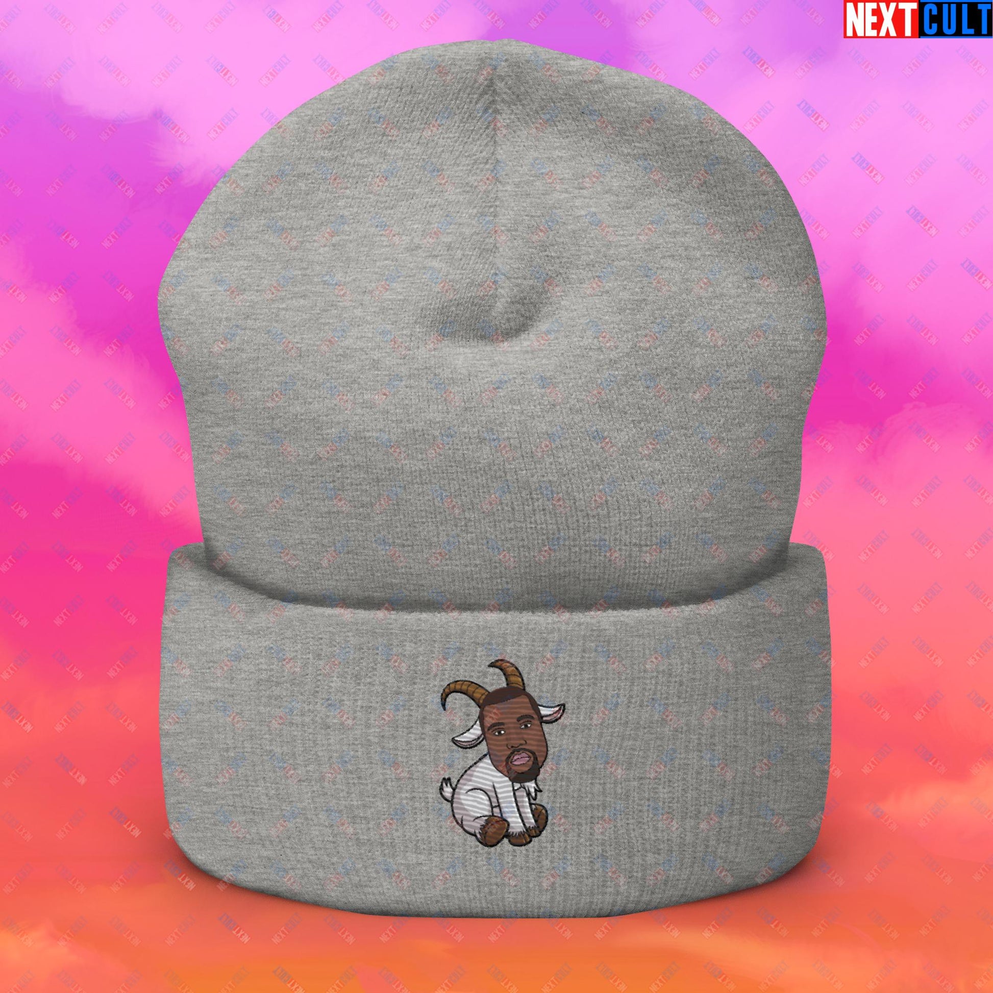 Kanye West G.O.A.T. Hip Hop Greatest of All Time Rap Music Funny Ye Cuffed Beanie Heather Grey Hats G.O.A.T. Kanye West Music Next Cult Brand