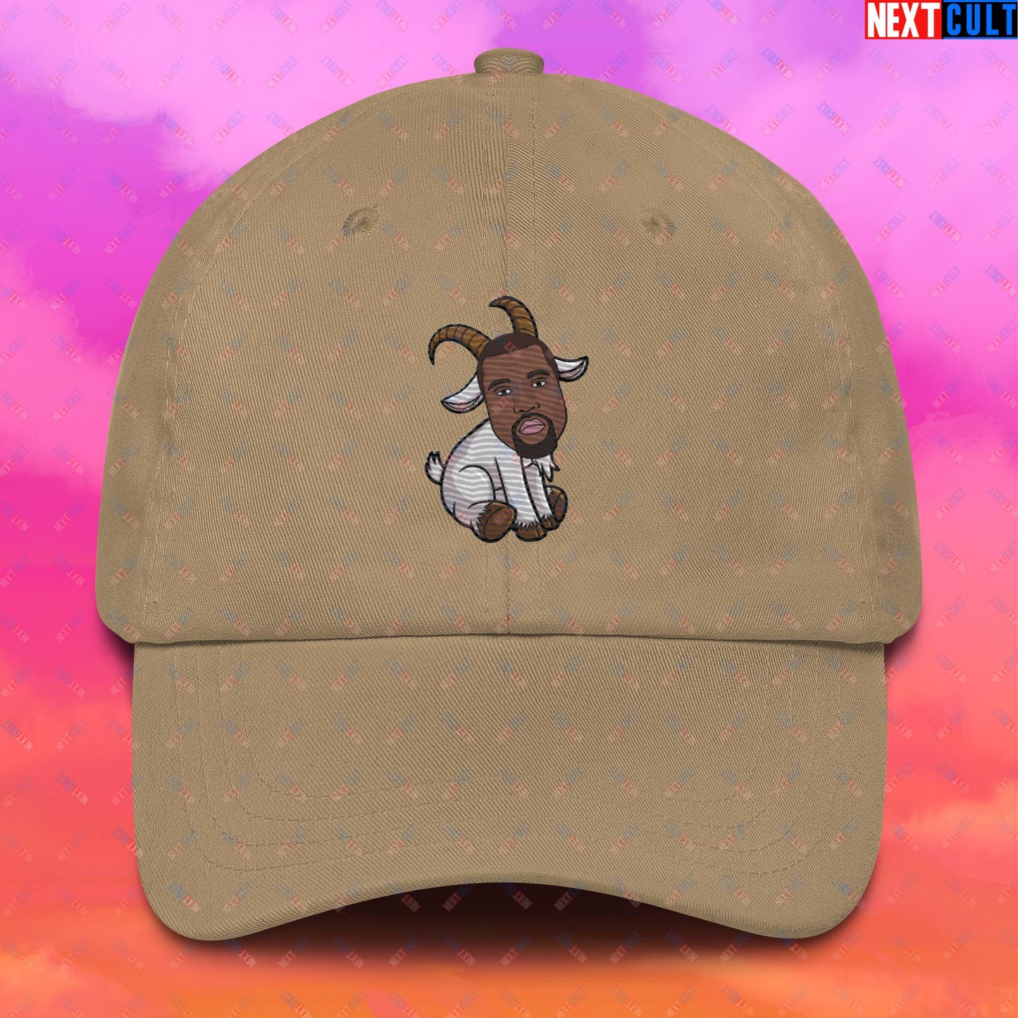 Kanye West G.O.A.T. Hip Hop Greatest of All Time Rap Music Funny Ye Dad hat Khaki Hats G.O.A.T. Kanye West Music Next Cult Brand